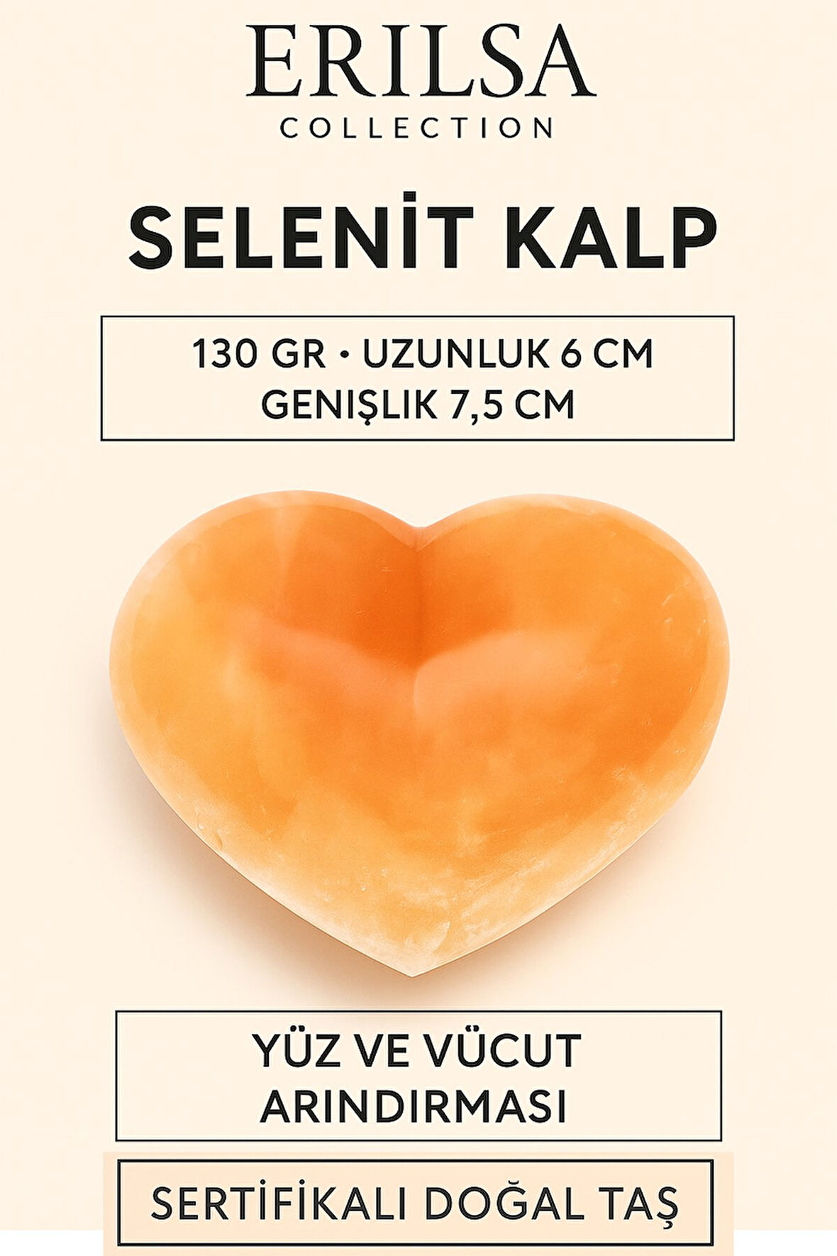 Sertifikalı İri Kalp Model Turuncu Selenit Taşı – Yüz ve Vücut Masaj & Arındırma Taşı