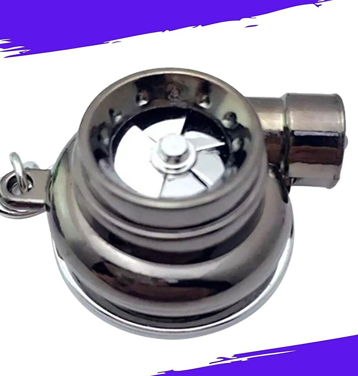 TURBO TASARIMLI DÜĞMELİ LED IŞIKLI PİLLİ TURBO SES ANAHTARLIK - KROM RENK 