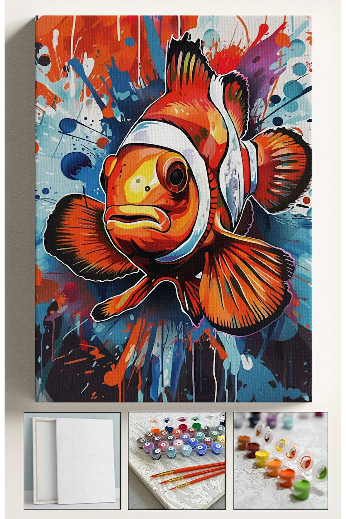 Sayılarla Boyama Hobi Seti Çerçeveli Numaralı Tuval Fırça Boya Dahil Kasnaklı TURUNCU BALIK 40x50 Cm