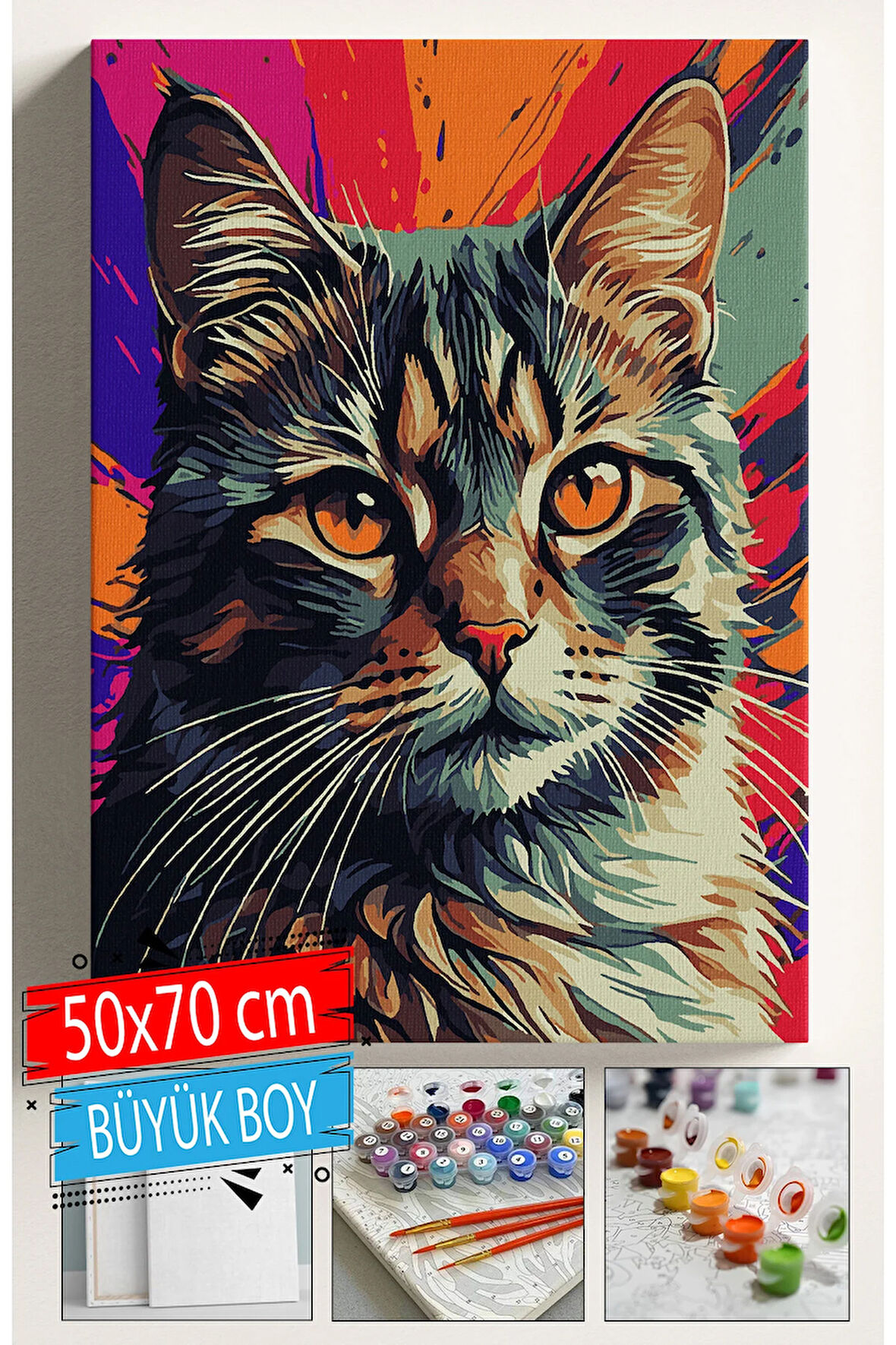 Sayılarla Boyama Seti Numaralı Tuval Fırça Boya Dahil Kasnaklı Set 50x70 Cm - TURUNCU KEDİ