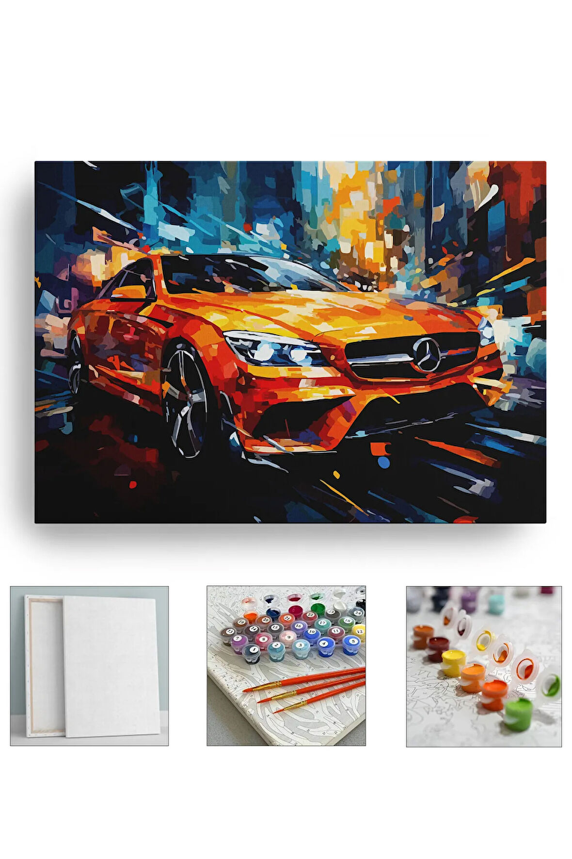 Sayılarla Boyama Tuval Seti Hobi Seti kasnaklı Fırça Boya Dahil (Çıtalı) 40x50 CM - turuncu merco