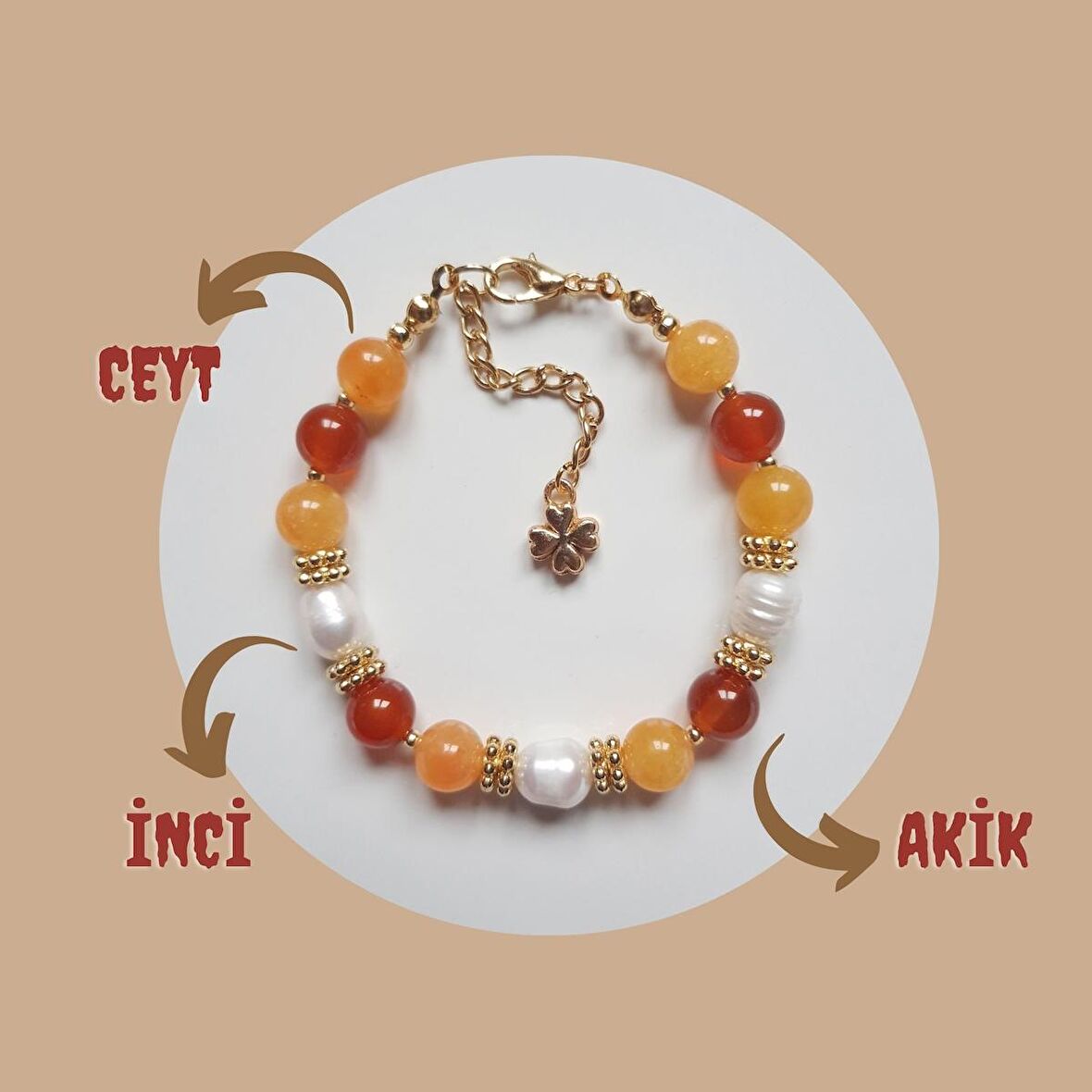 Artaril Doğal Taş Şans Bileklikleri Gerçek Doğal Taş 18cm+3.5cm Zincir Altın Kaplama Aparatlı