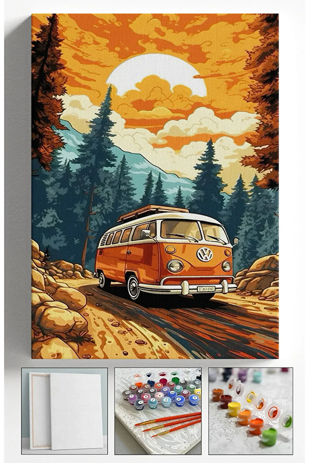 Sayılarla Boyama Kasnaklı Tablo Seti Fırça Boya Dahil 40x50 TURUNCU VOSVOS