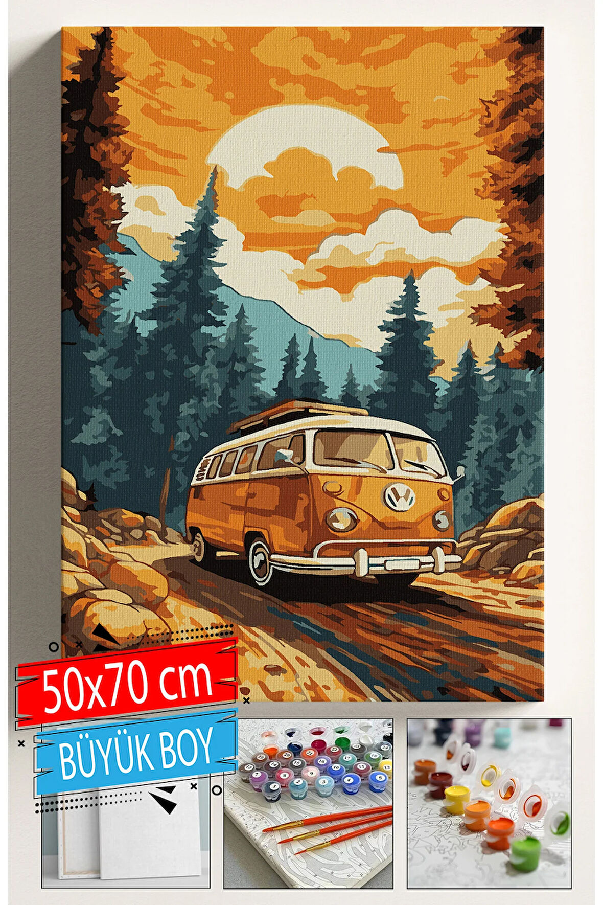 Sayılarla Boyama Seti Numaralı Tuval Fırça Boya Dahil Kasnaklı Set 50x70 Cm - TURUNCU VOSVOS