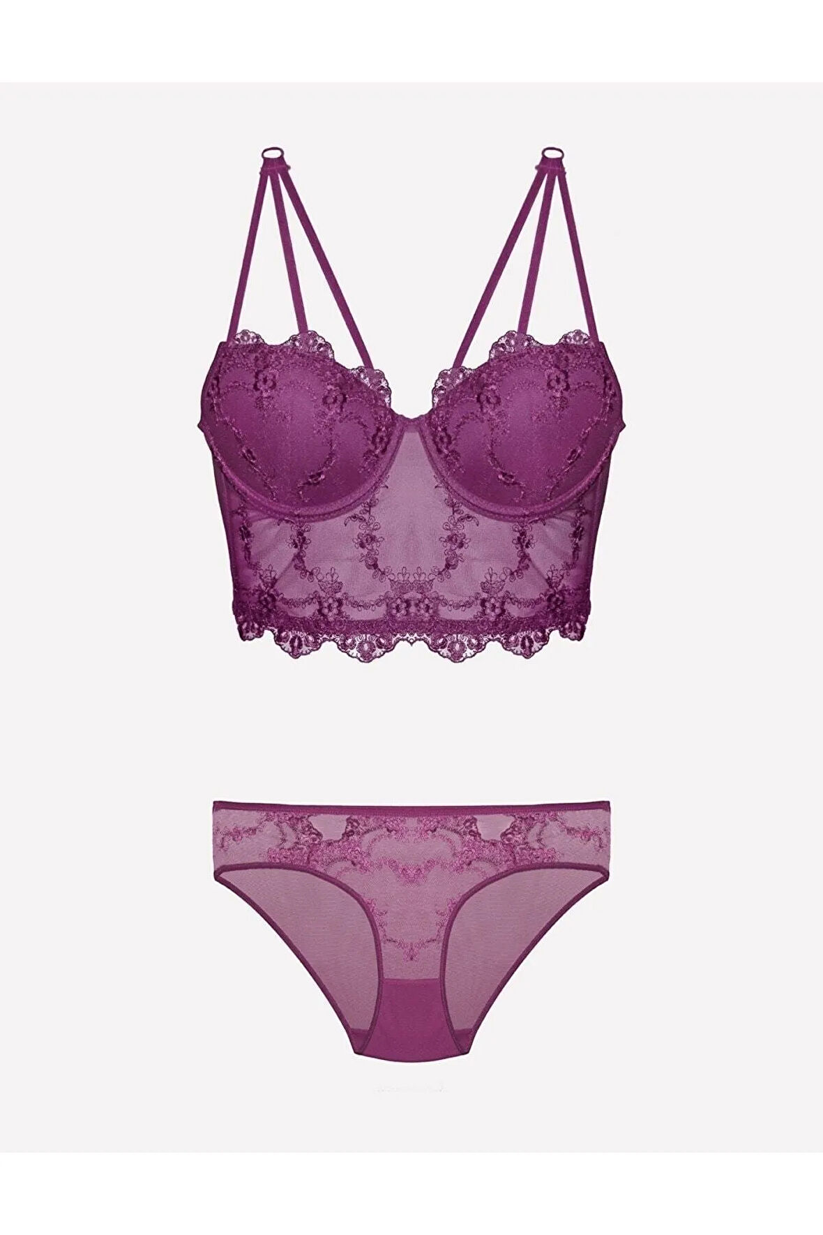 Kadın Ekru Dantelli Ipli Destekli Büstiyer Takımı 4491