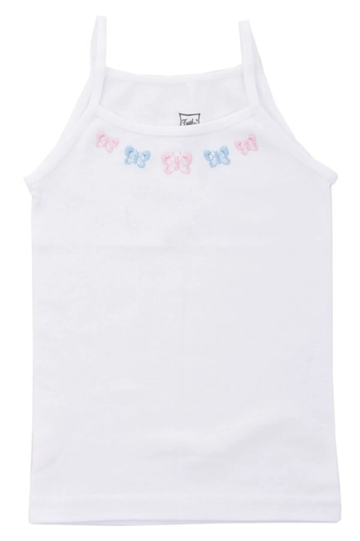 Kız Çocuk Beyaz İp Askılı İşlemeli Atlet 4'lü Paket