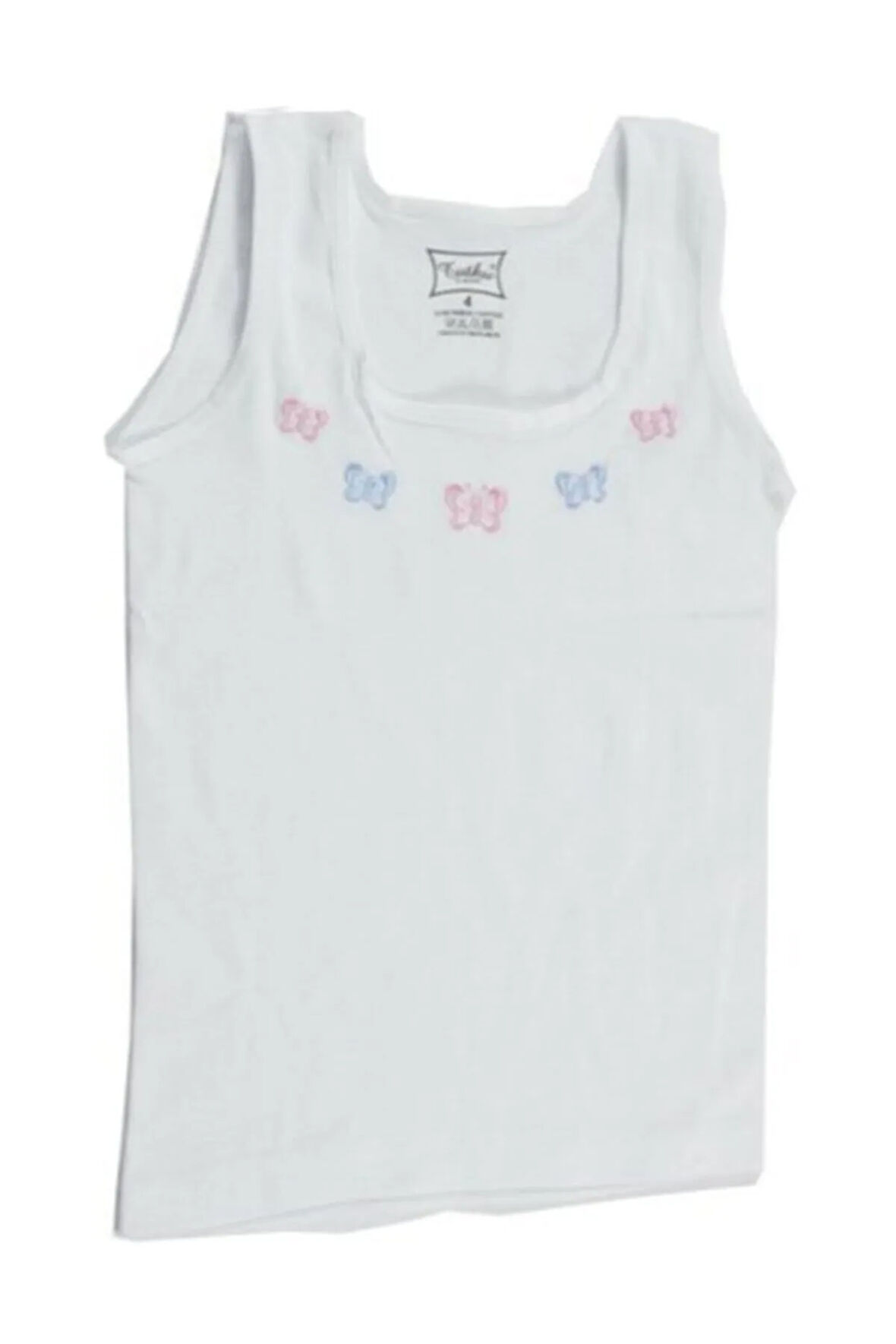 Kız Çocuk Beyaz  Kalın Askılı Işlemeli Atlet 5'li Paket