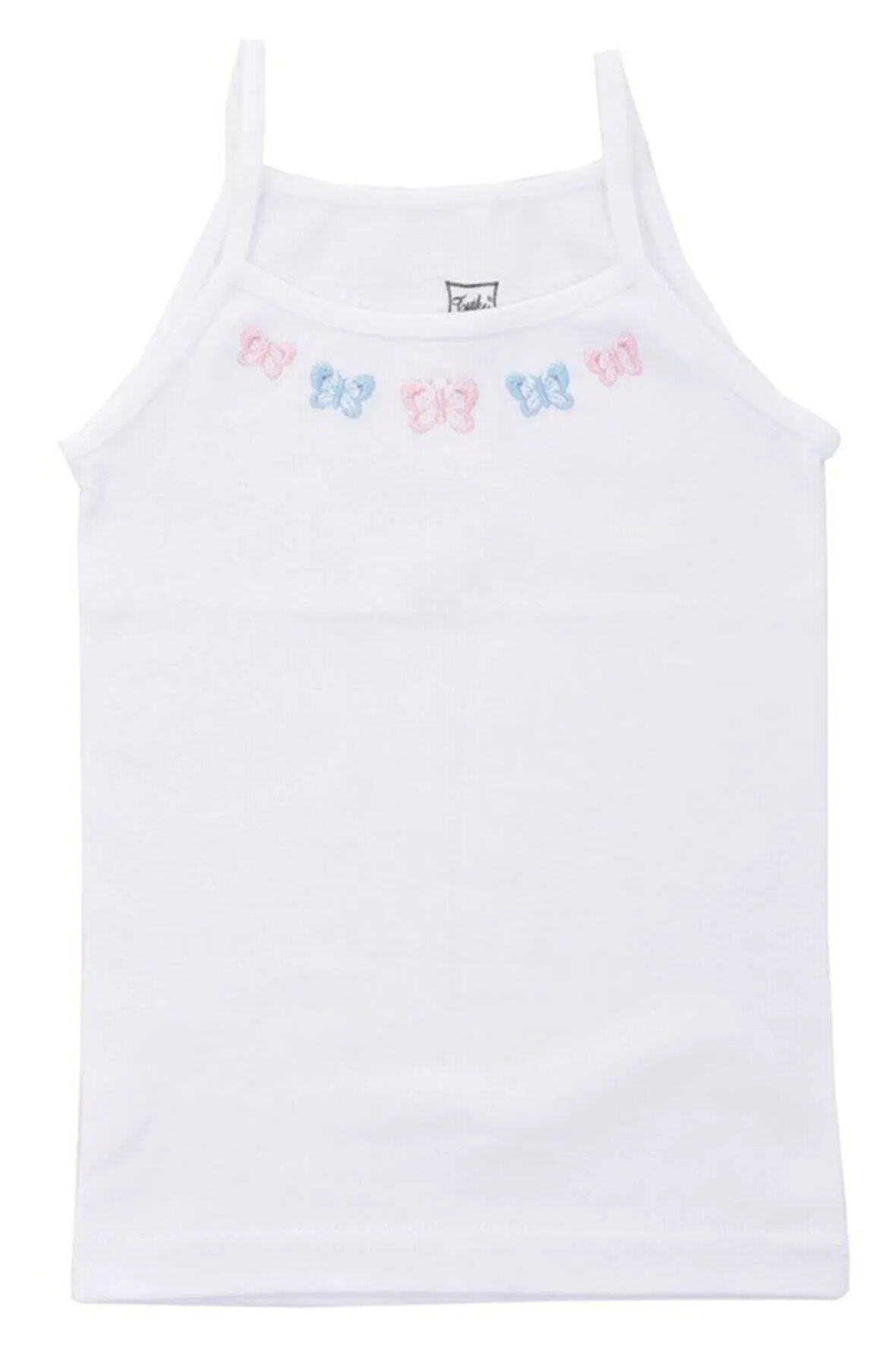 Kız Çocuk Beyaz Ip Askılı Işlemeli Atlet 2'li Paket 0165