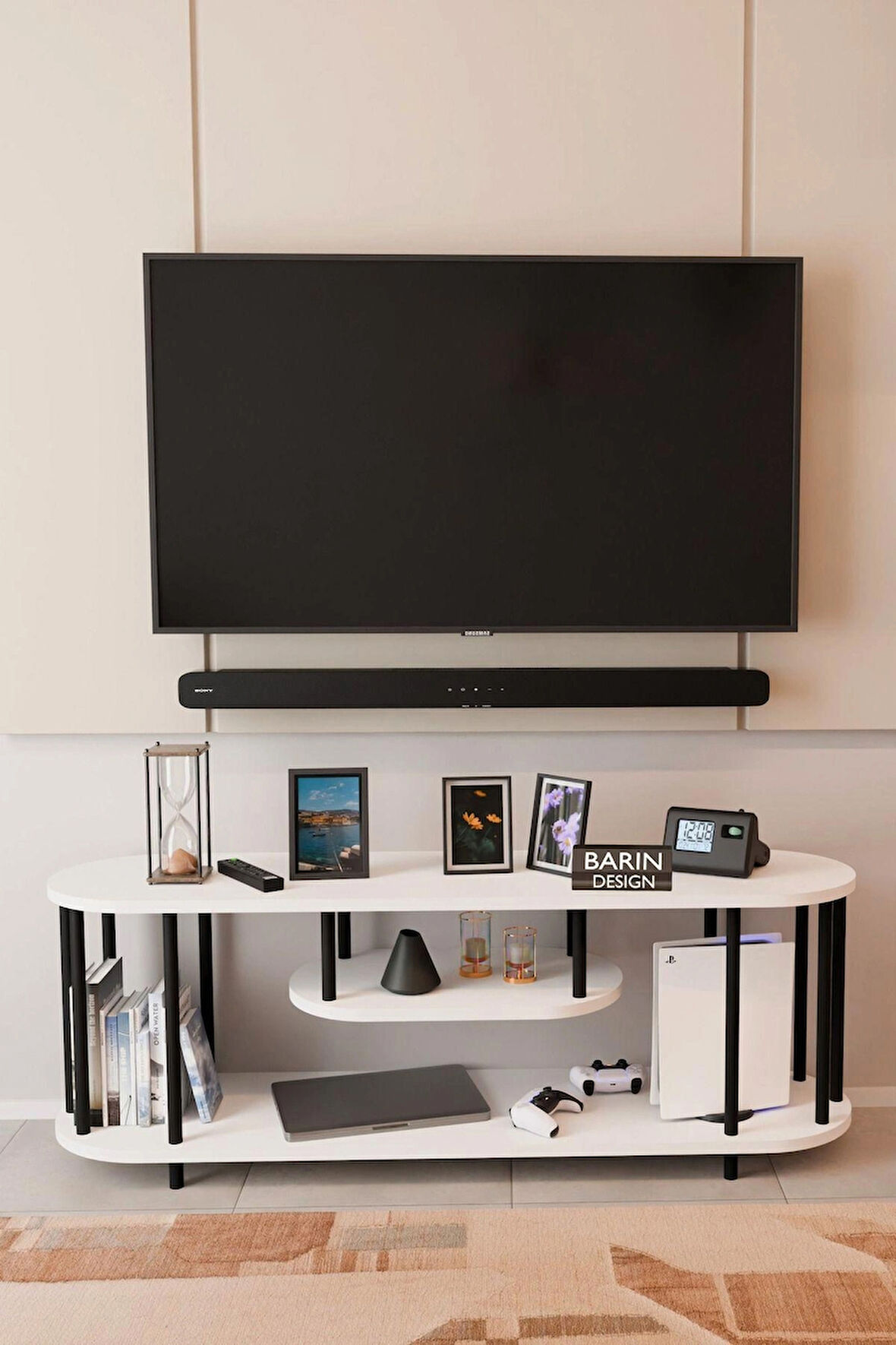 Modern TV Ünitesi Ahşap Raflı 2 Katlı Televizyon Sehpası Minimalist,Dayanıklı, Fonksiyonel TV Standı