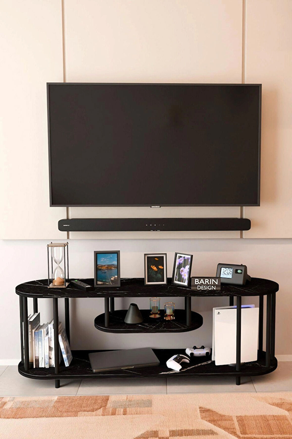 Modern TV Ünitesi Ahşap Raflı 2 Katlı Televizyon Sehpası Minimalist,Dayanıklı, Fonksiyonel TV Standı