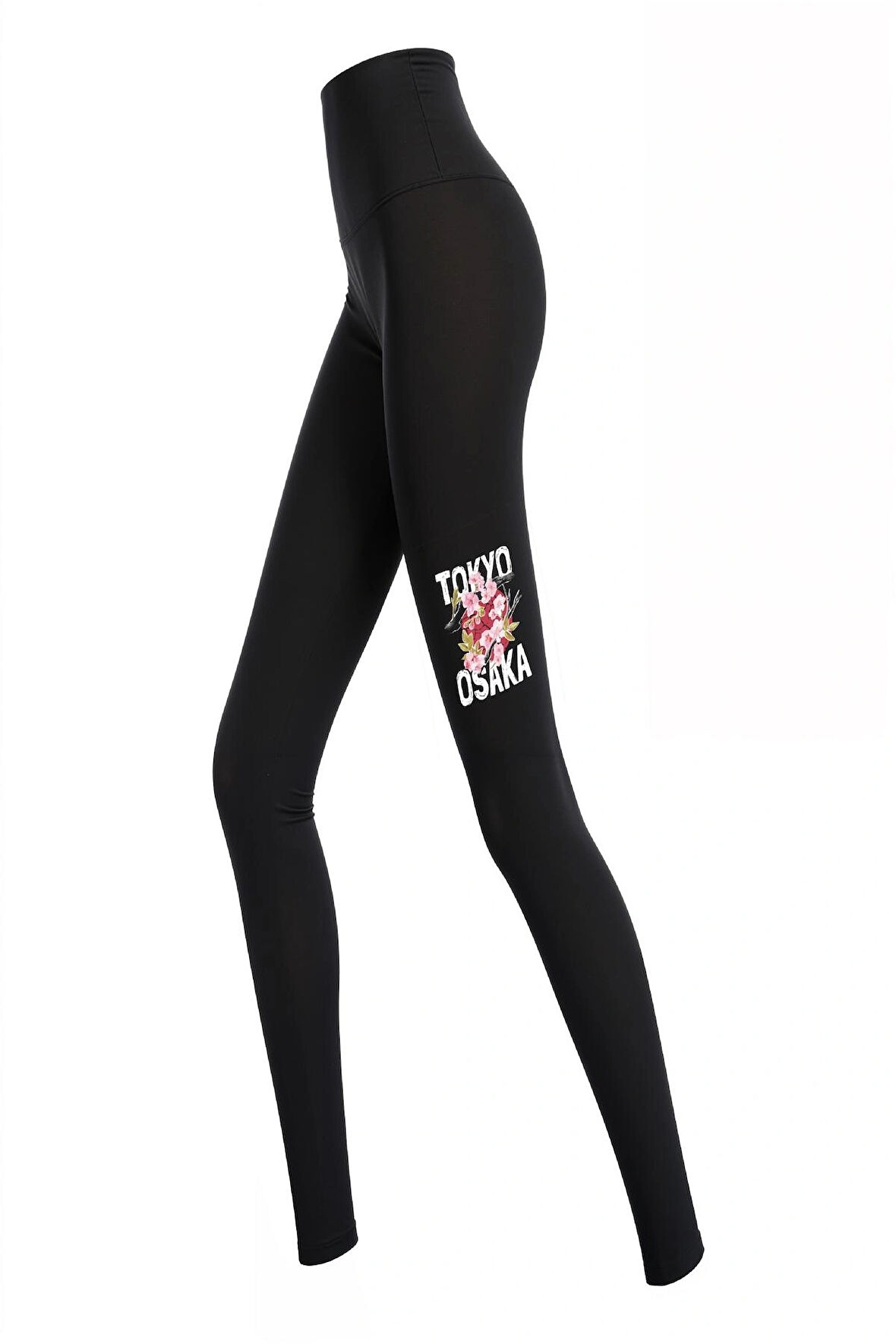TWINTICKS YÜKSEK BEL PUSH UP BASKILI ESNEK VE BEL BASEN TOPARLAYICI SPOR FİTNESS PİLATES YOGA SİYAH TAYT