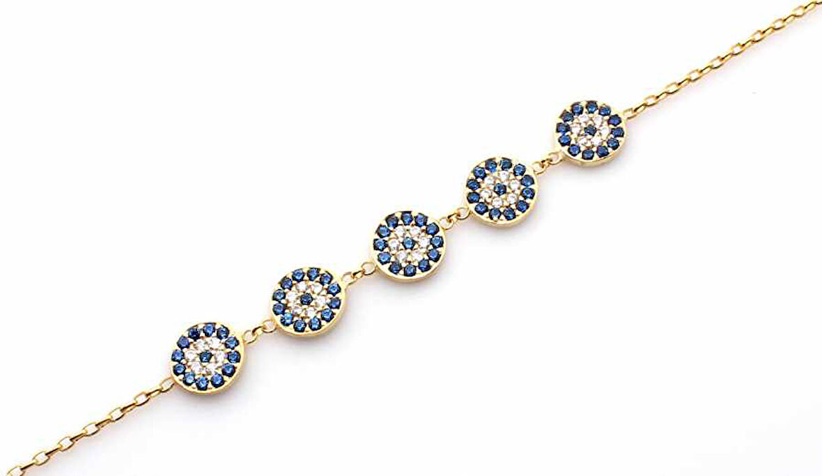 925 Ayar Gümüş Nazar Boncuk Bilekliği, Sarı