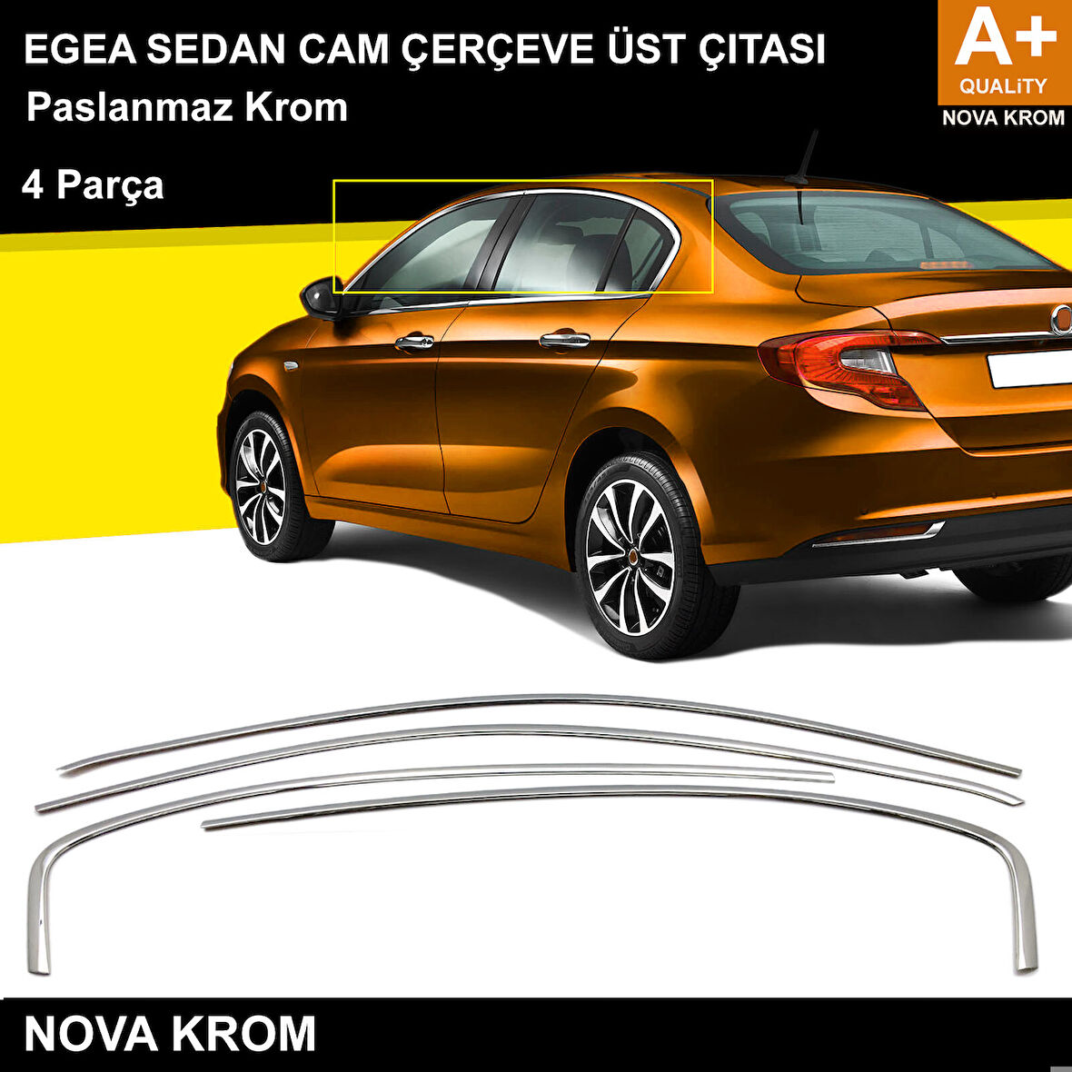 Fiat Egea SD Krom Cam Üst Çıtası 4 Prç. 2015 Üzeri