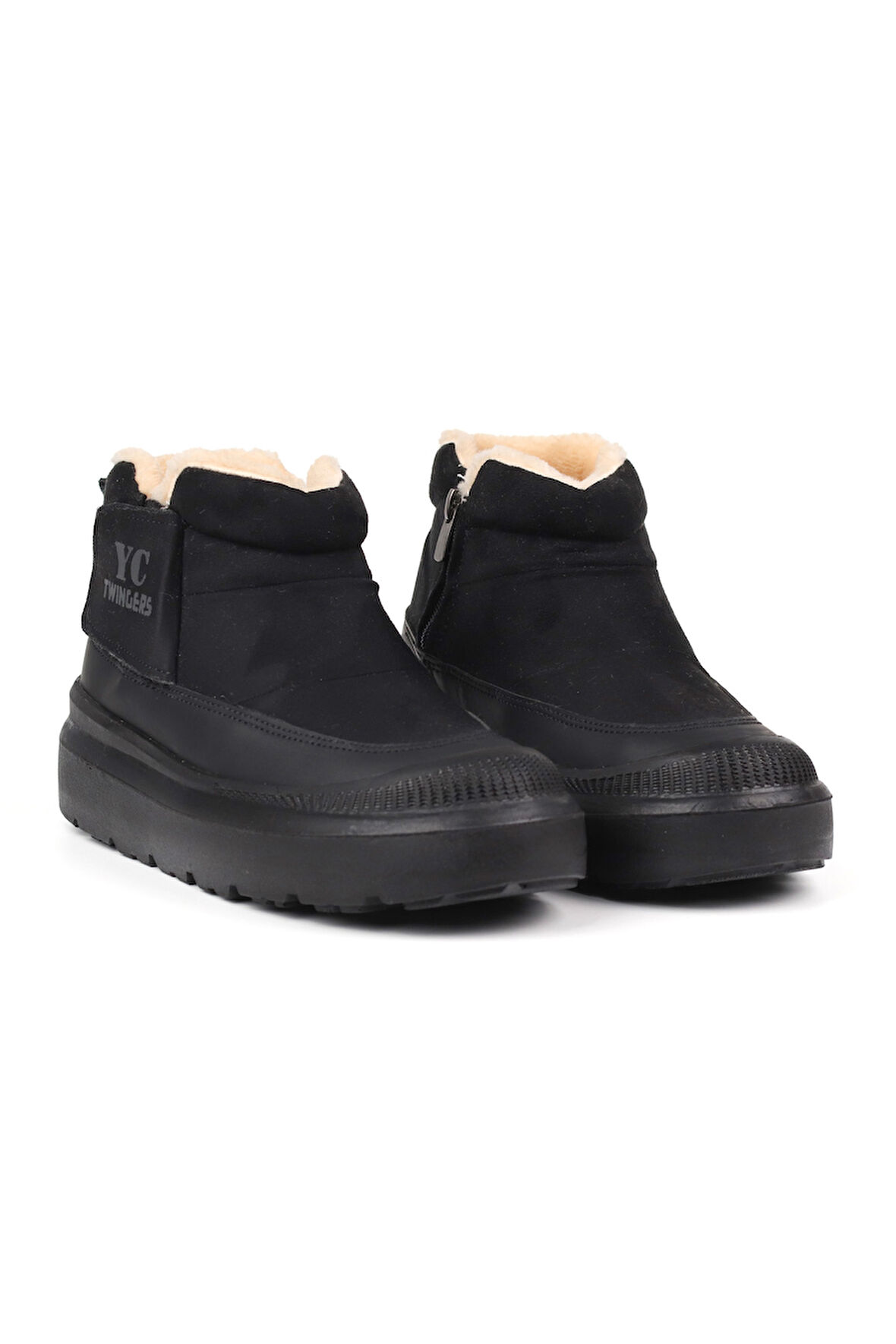 Kadın Siyah Günlük Kürklü Bot - Kalın Tabanlı, Fermuarlı