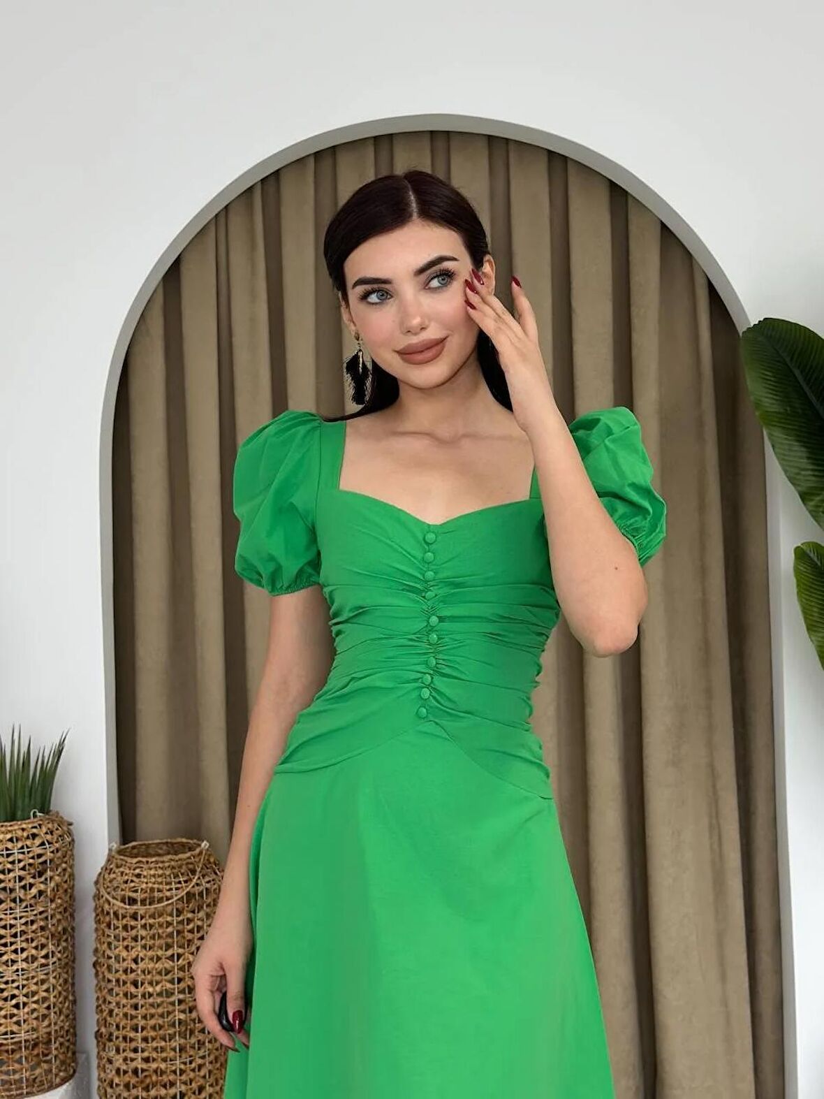 Poplin Düğmeli Midi Boy Elbise