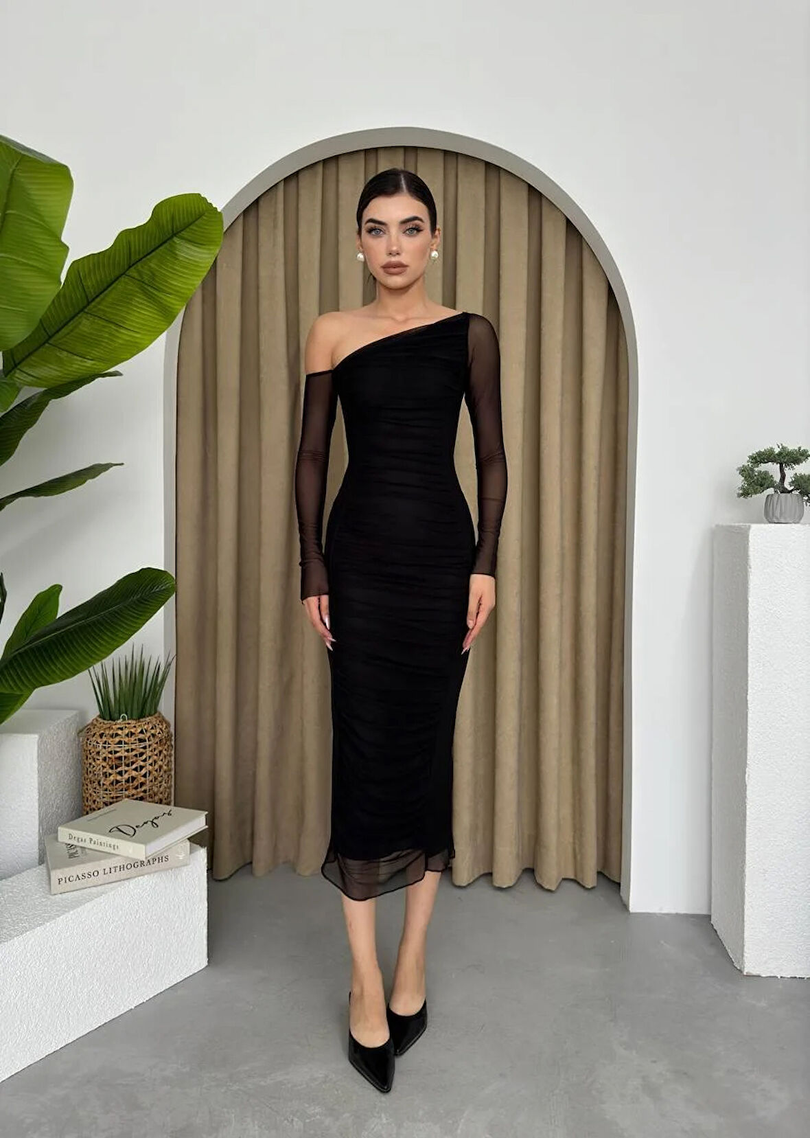 Marya Streç Astarlı Midi Elbise