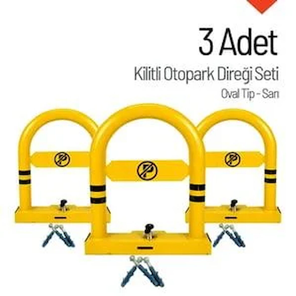 Oval Tip Kilitli Otopark Direği – 3'lü Set