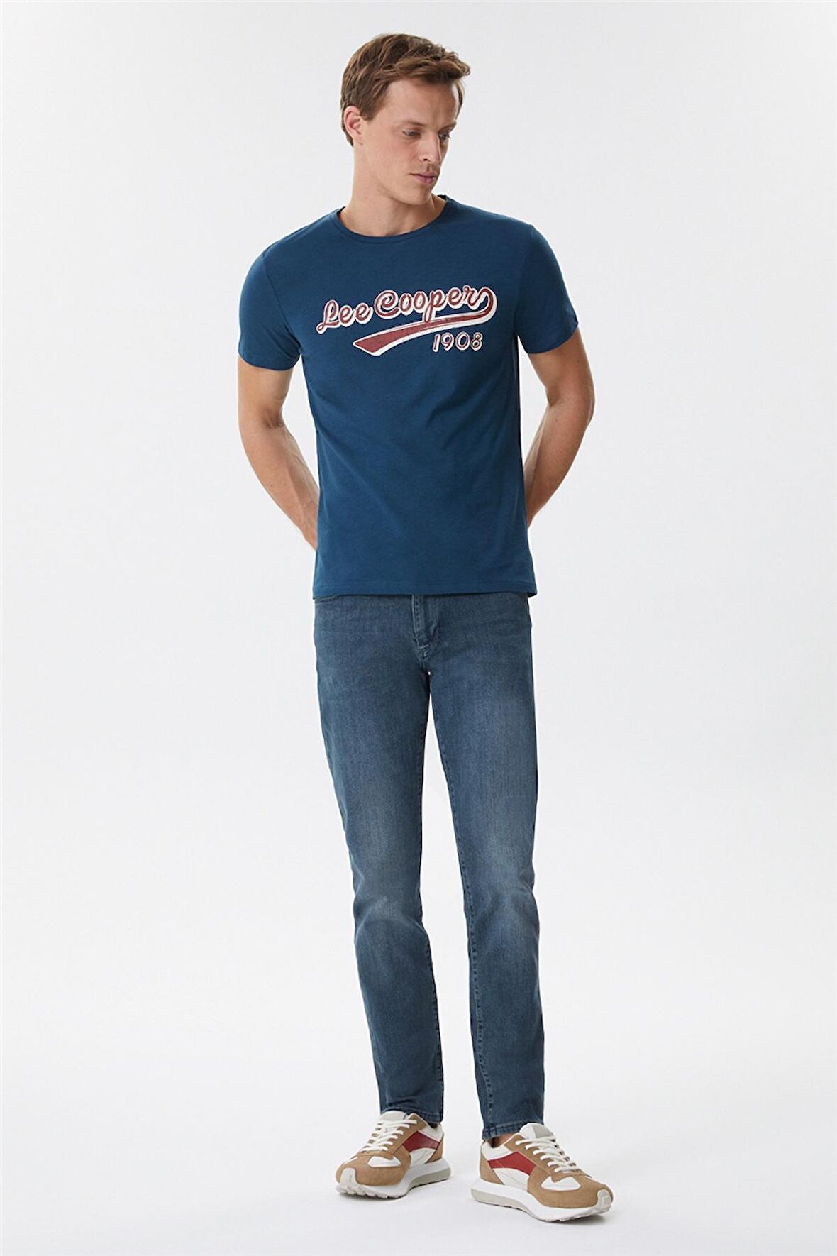 Hardy Erkek Bisiklet Yaka T-Shirt Açık Lacivert