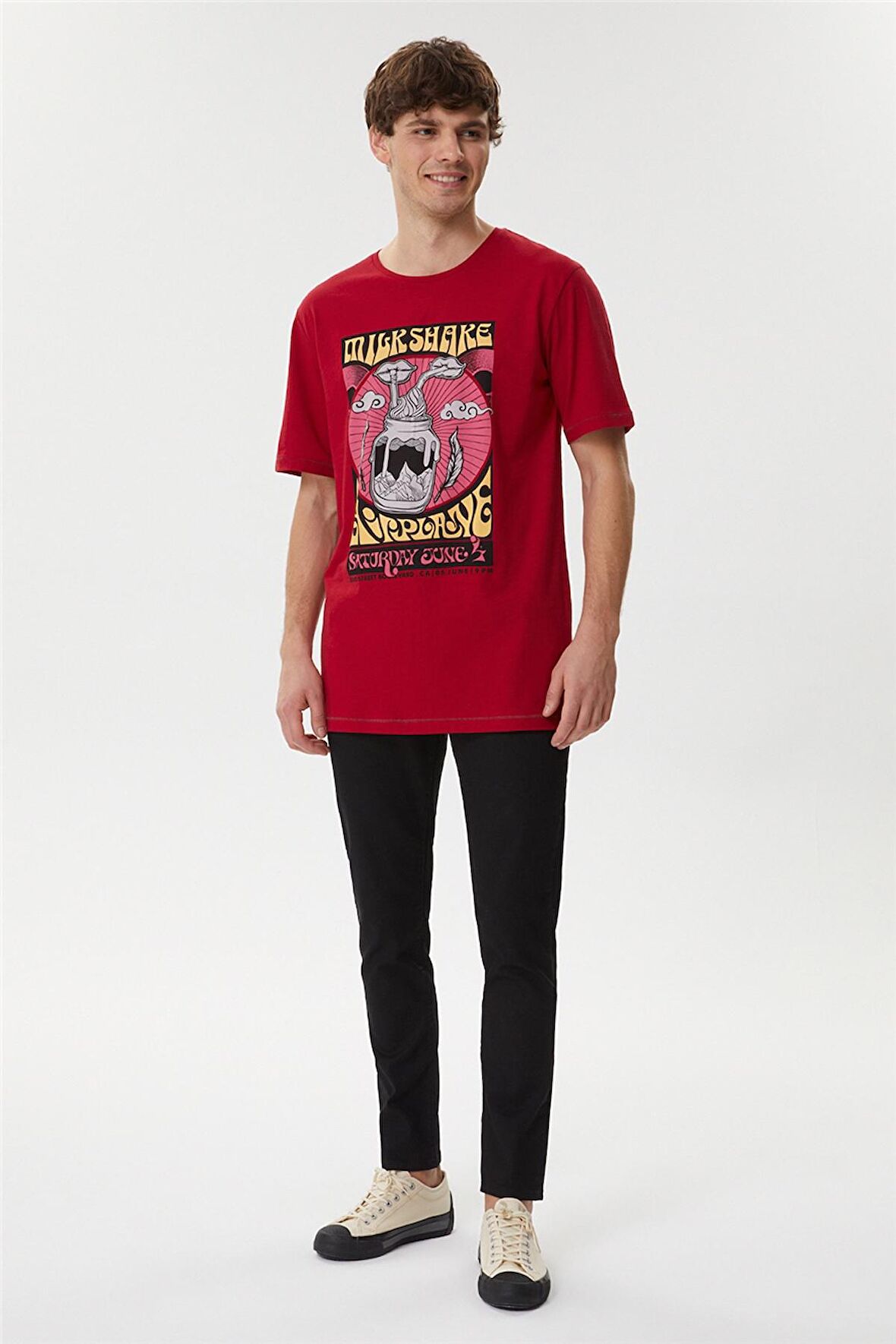 Lowell Erkek Bisiklet Yaka T-Shirt Koyu Kırmızı