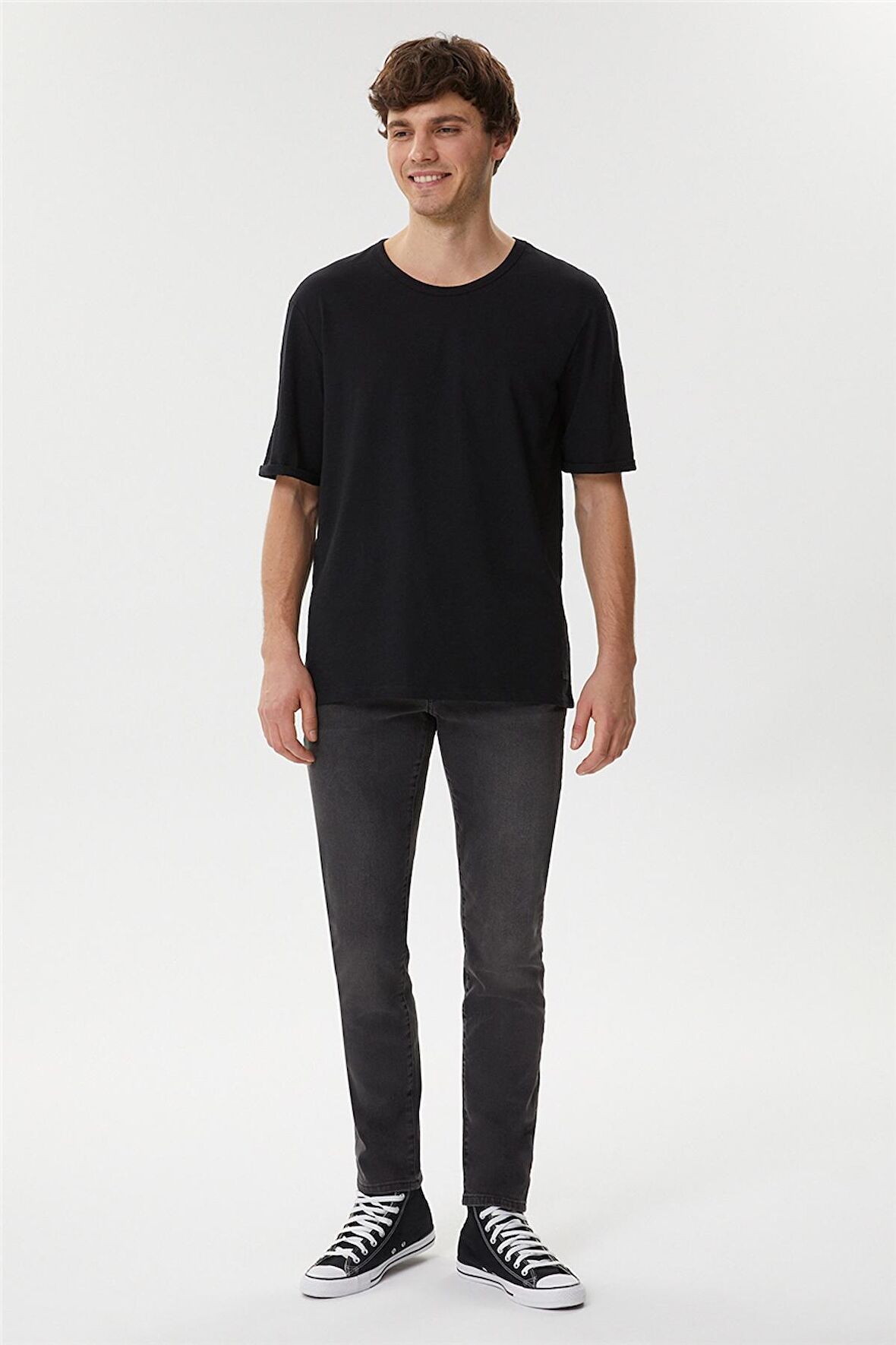 Thomas Erkek Oversize Bisiklet Yaka T-Shirt Siyah