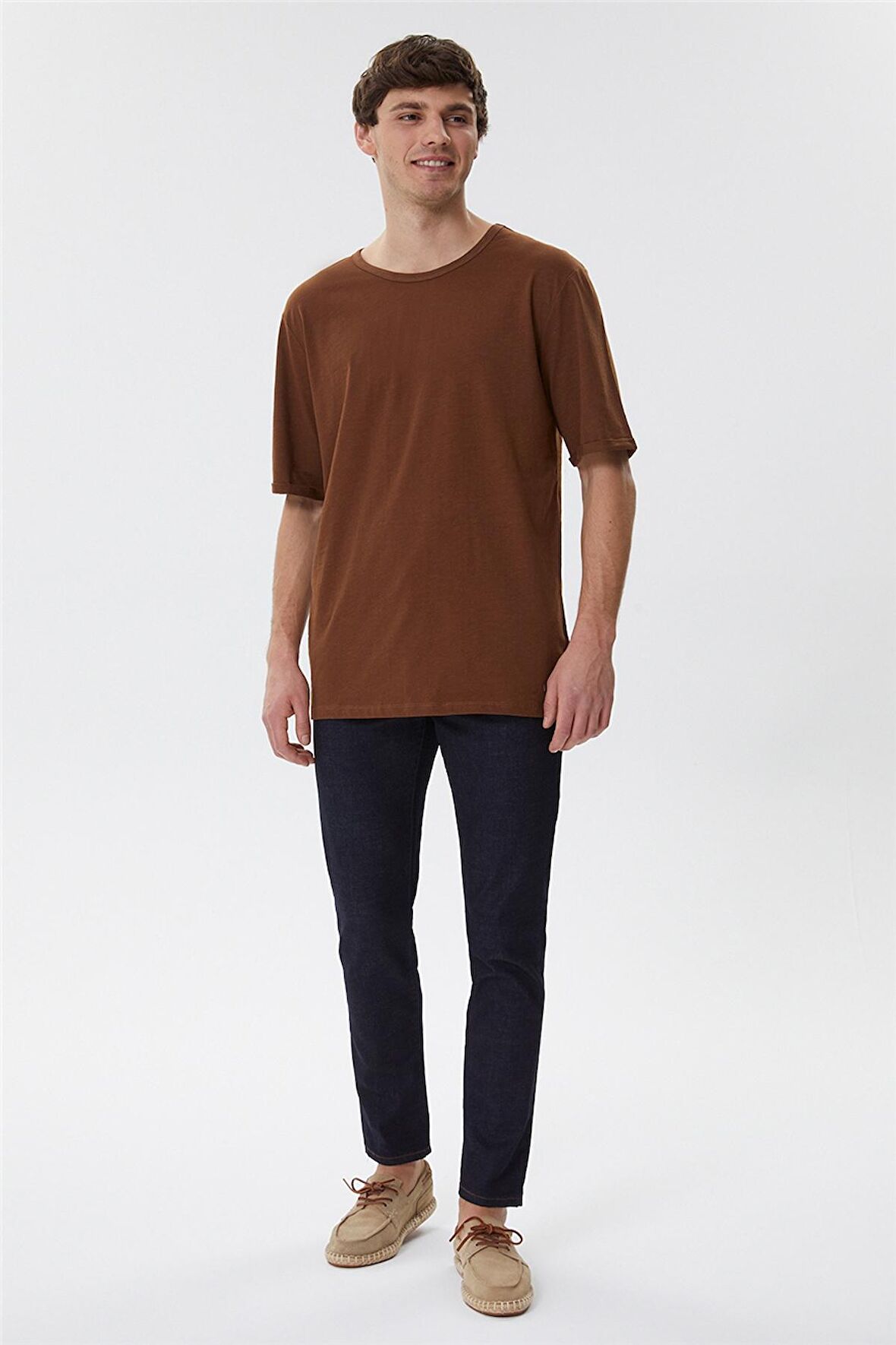 Thomas Erkek Oversize Bisiklet Yaka T-Shirt Kiremit