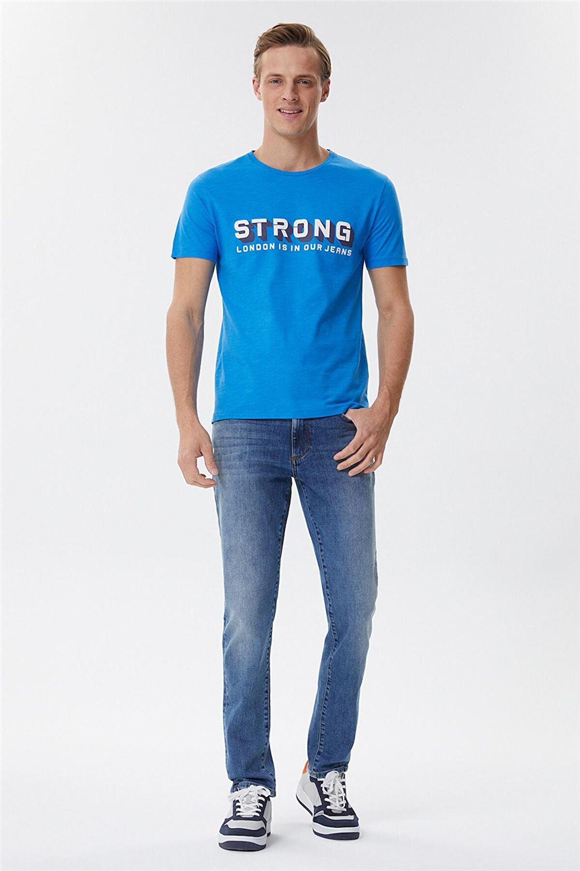 Storing Erkek Bisiklet Yaka T-Shirt Mavi