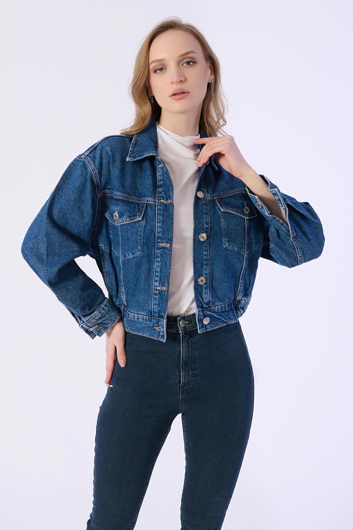 6 Düğme Bel Lastıklı Denim Ceket