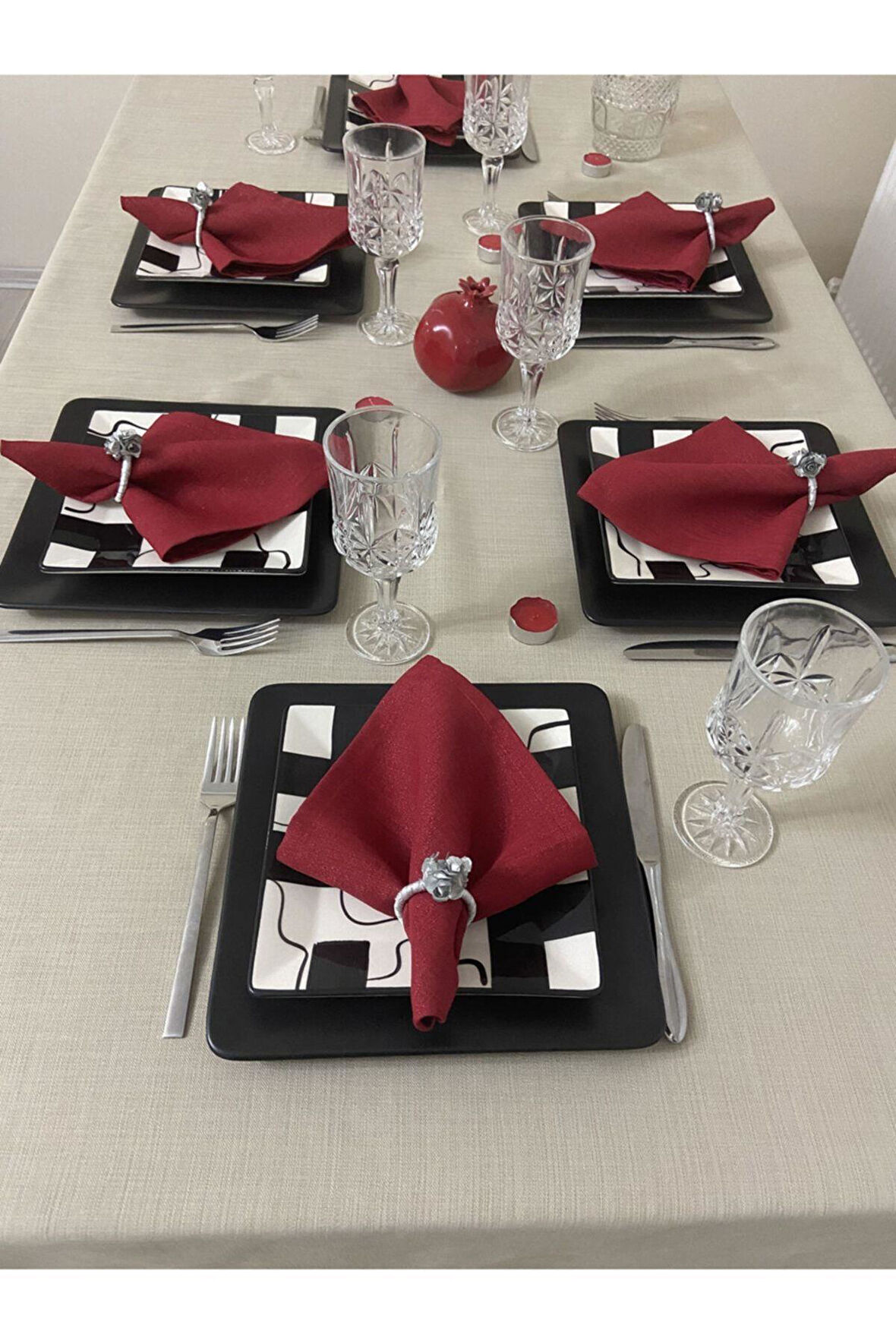 Keten Görünümlü Begonvil Masa Örtüsü Kapuçino