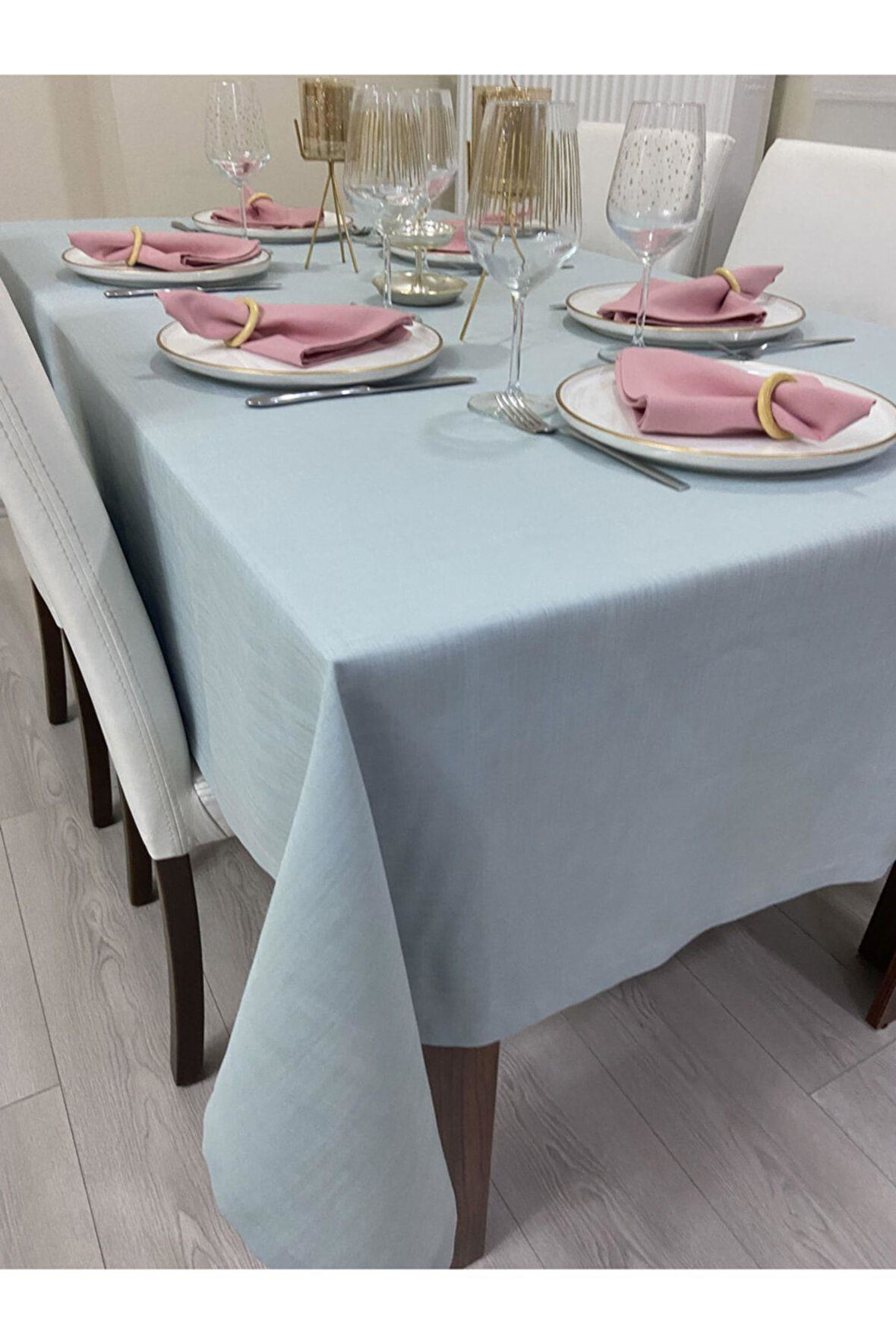 Keten Görünümlü Simsiz Begonvil Masa Örtüsü Açık Mint 13 Parça