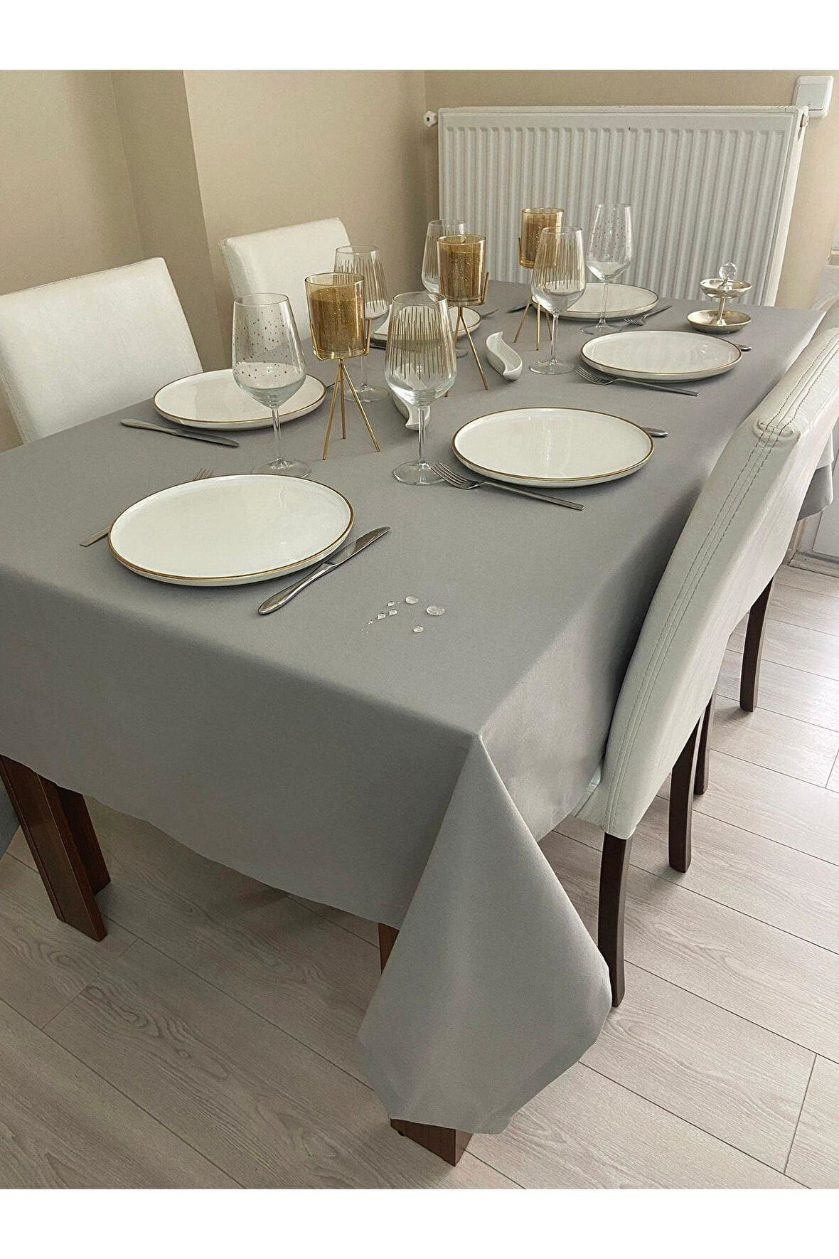 Sıvı Geçirmez Dertsiz Masa Örtüsü Gri 25 Parça