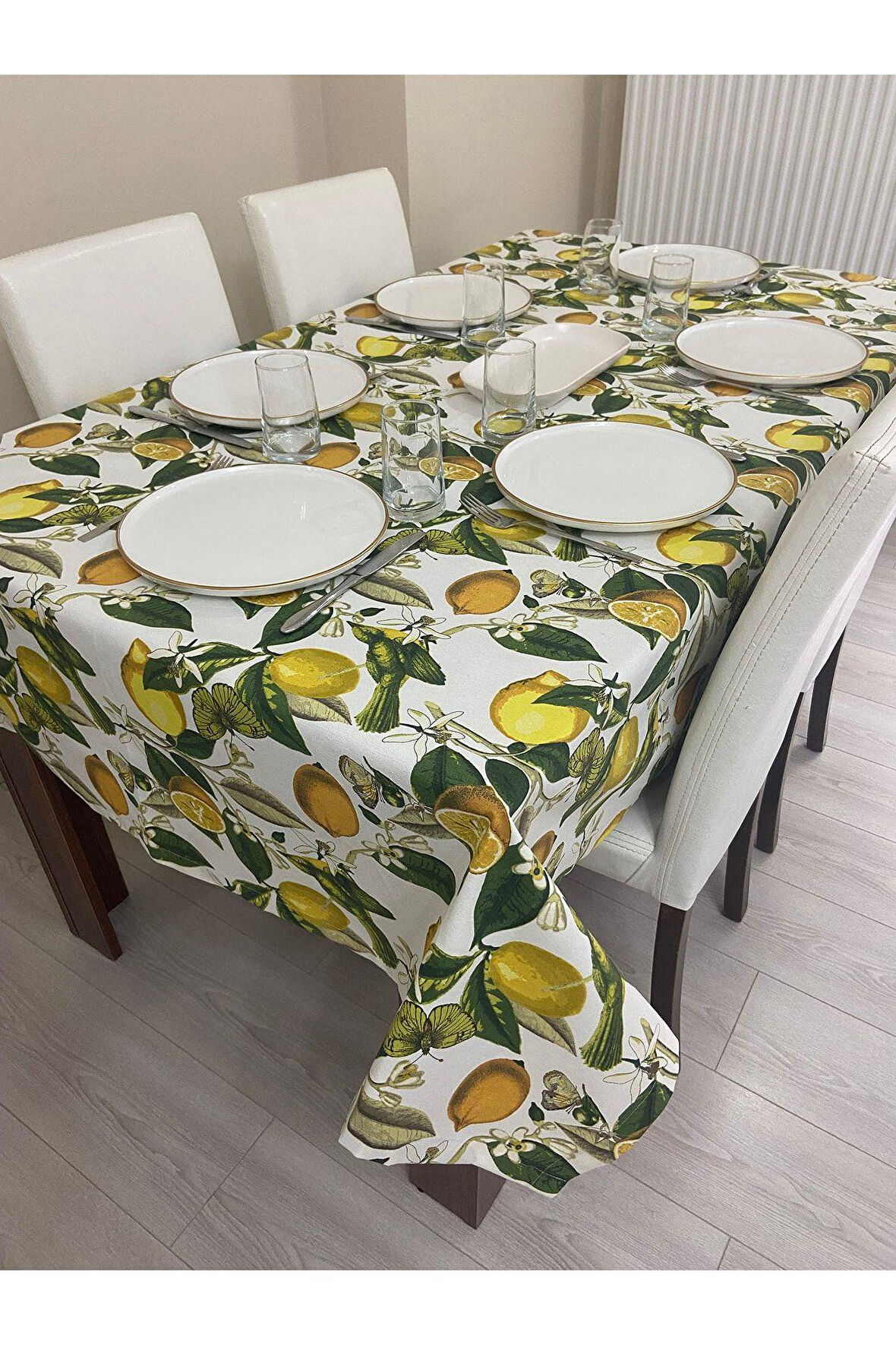 Sıvı Geçirmez Dertsiz Masa Örtüsü Limon Desenli