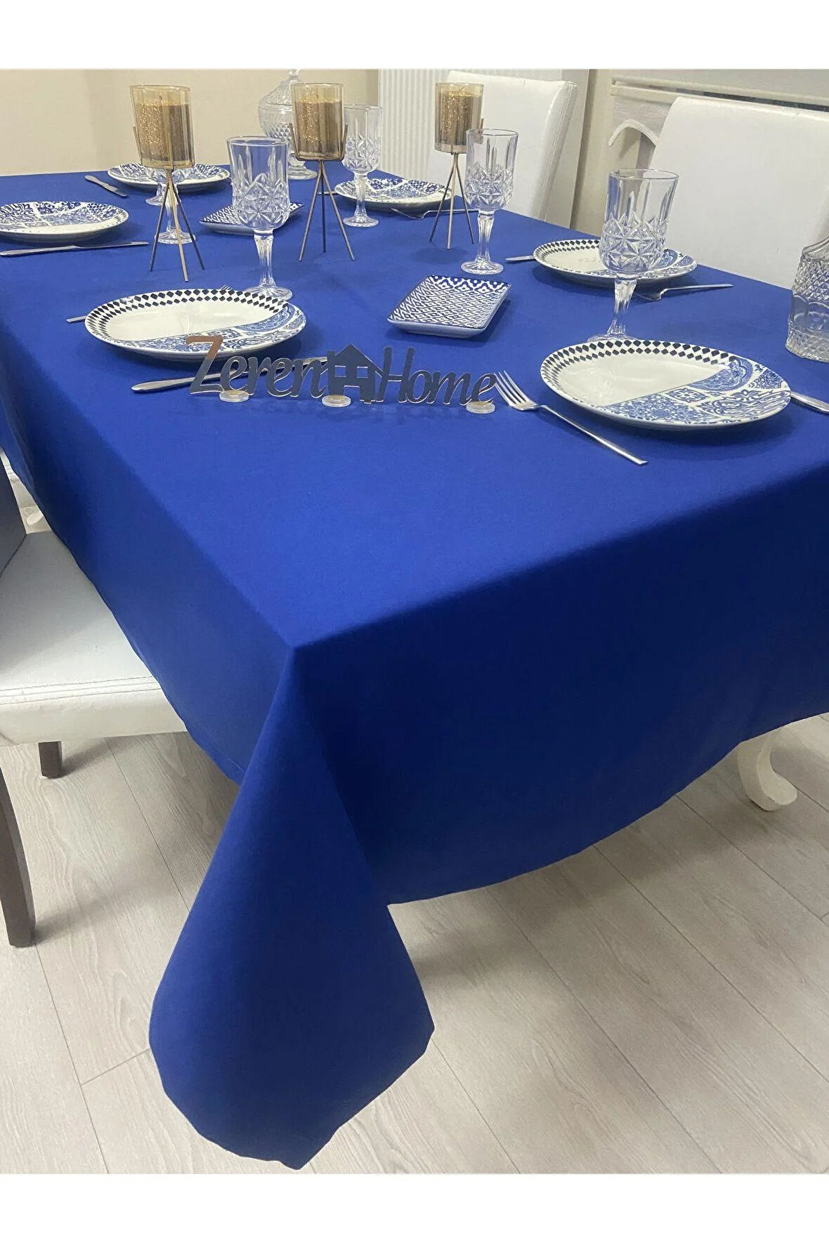 Sıvı Geçirmez Dertsiz Masa Örtüsü Çivit Mavisi 13 Parça