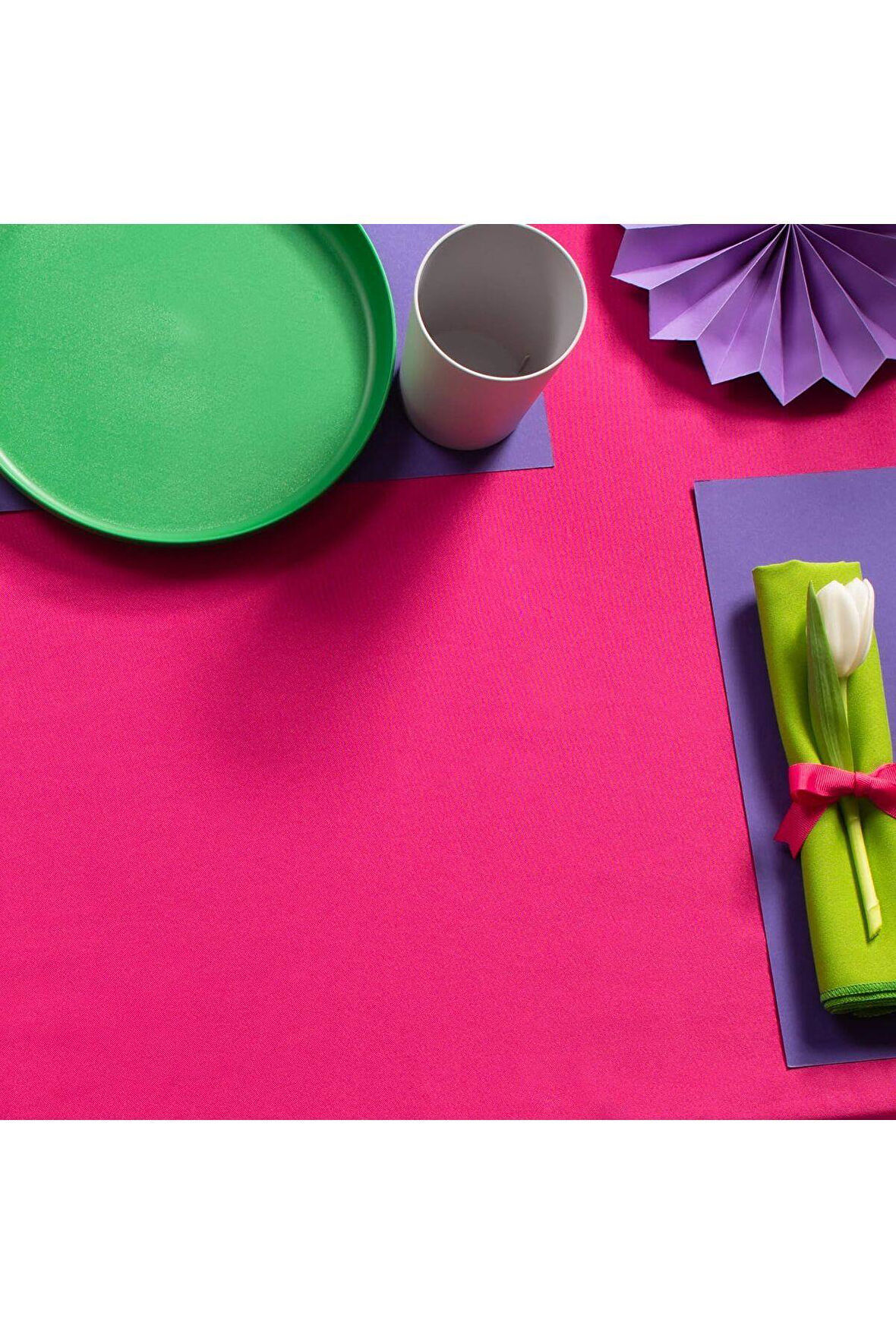 Sıvı Geçirmez Dertsiz Keten Masa Örtüsü Fuşya 13 Parça