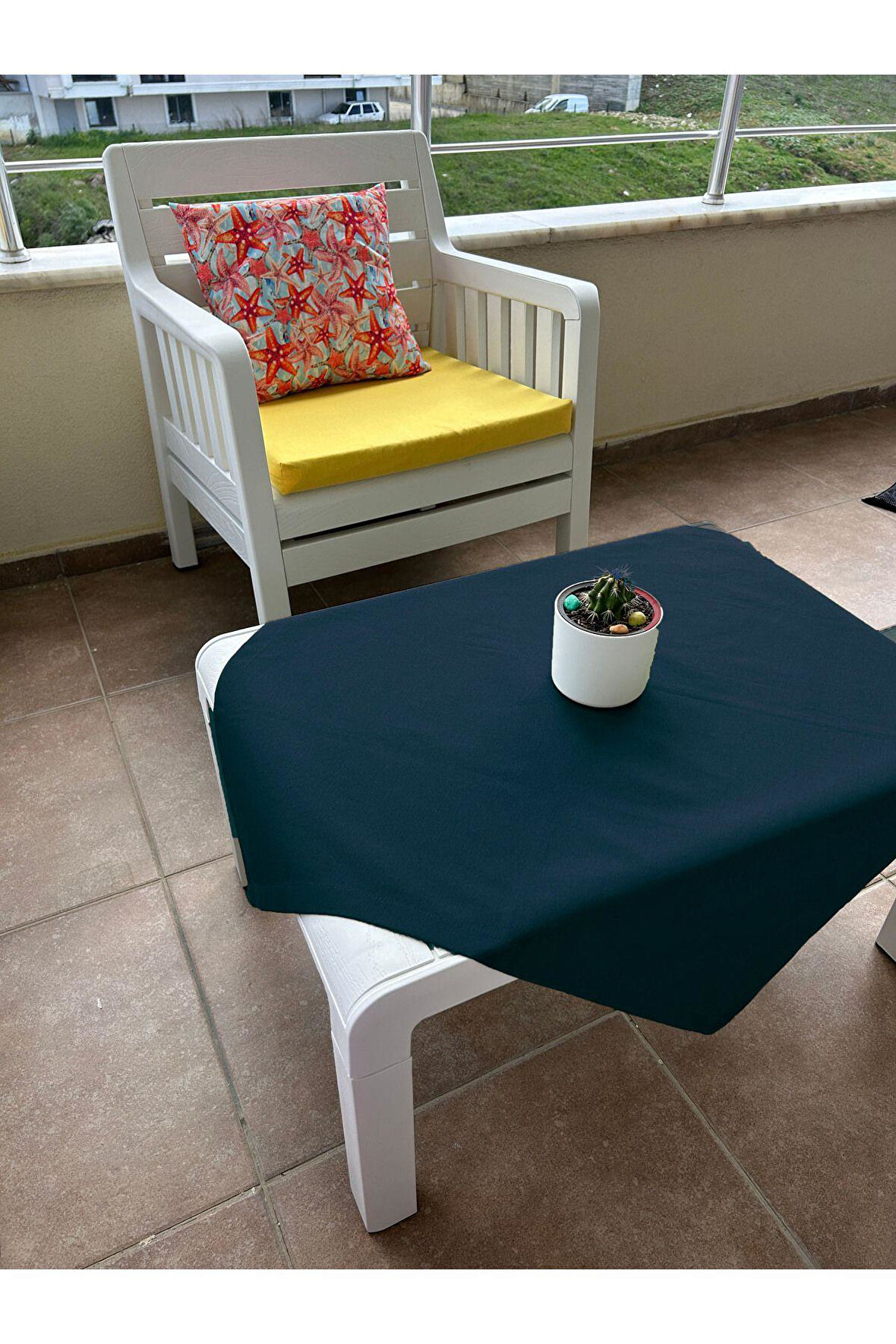 Sıvı Geçirmez Dertsiz Pamuk Keten Kare Masa Örtüsü 80cm x 80cm