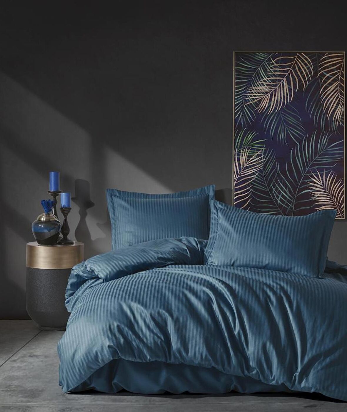 Cotton Box Çift Kişilik Saten Nevresim Takımı Elegante Stripe Mavi