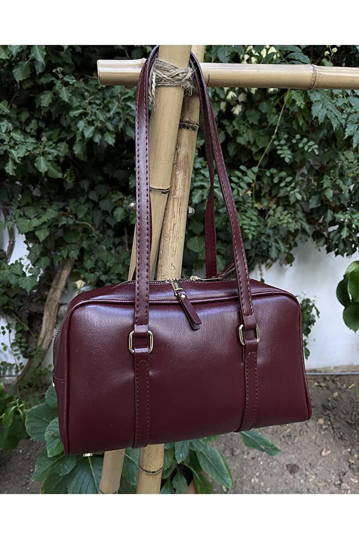 Uzun Çift Saplı Çanta Bordo