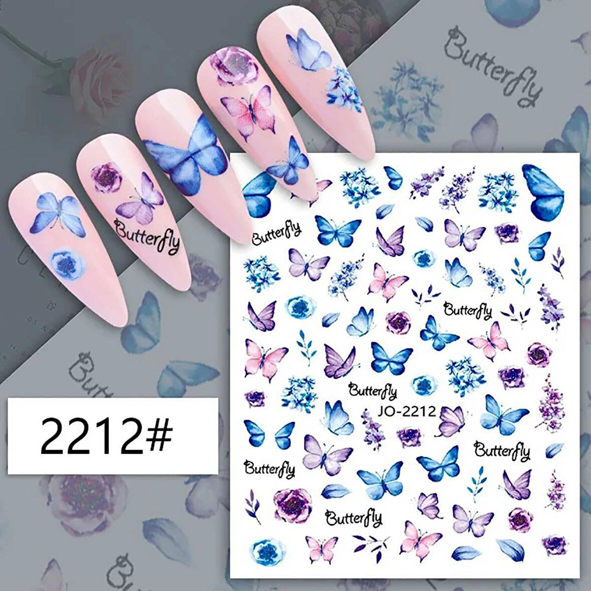 Adanil Mavi Pembe Kelebek Çiçek Sticker J0-2212