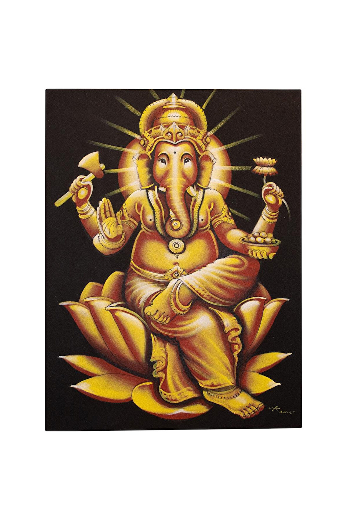 Altın Ganesh Figürü Lotus Çiçeği Üzerinde Tuval Tablo