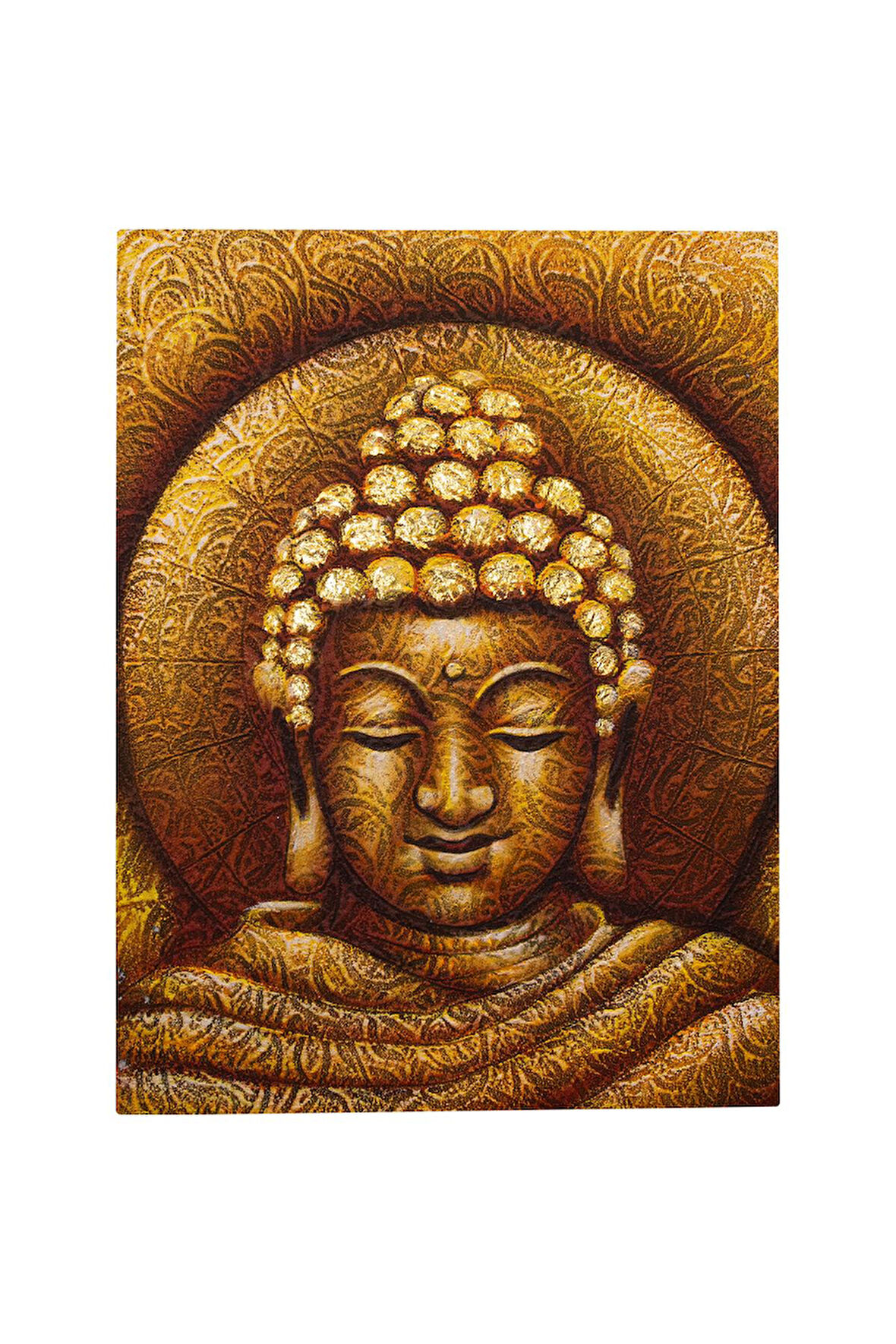 Altın Tonlarında Buda Portresi El Yapımı Tuval Tablo