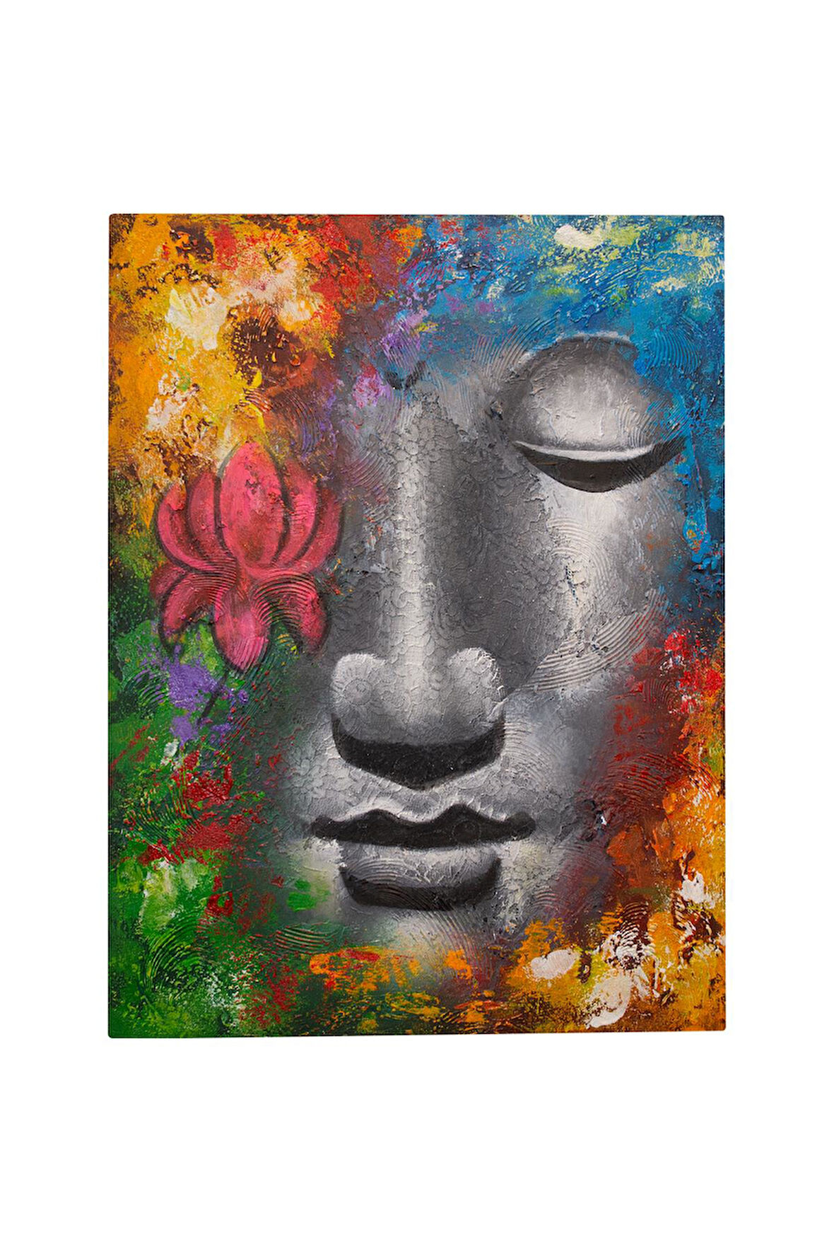Renkli Lotus ve Buda Yüzü Modern Tuval Tablo