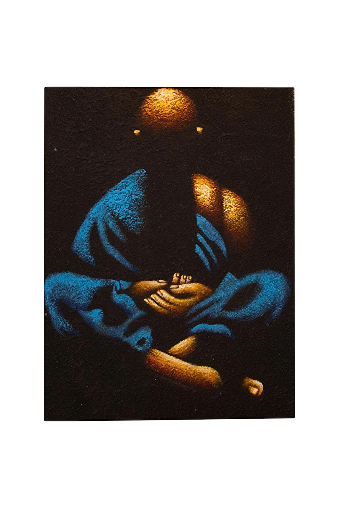 Meditasyon Halindeki Buda Mavi ve Altın Tonlarda Tuval Tablo