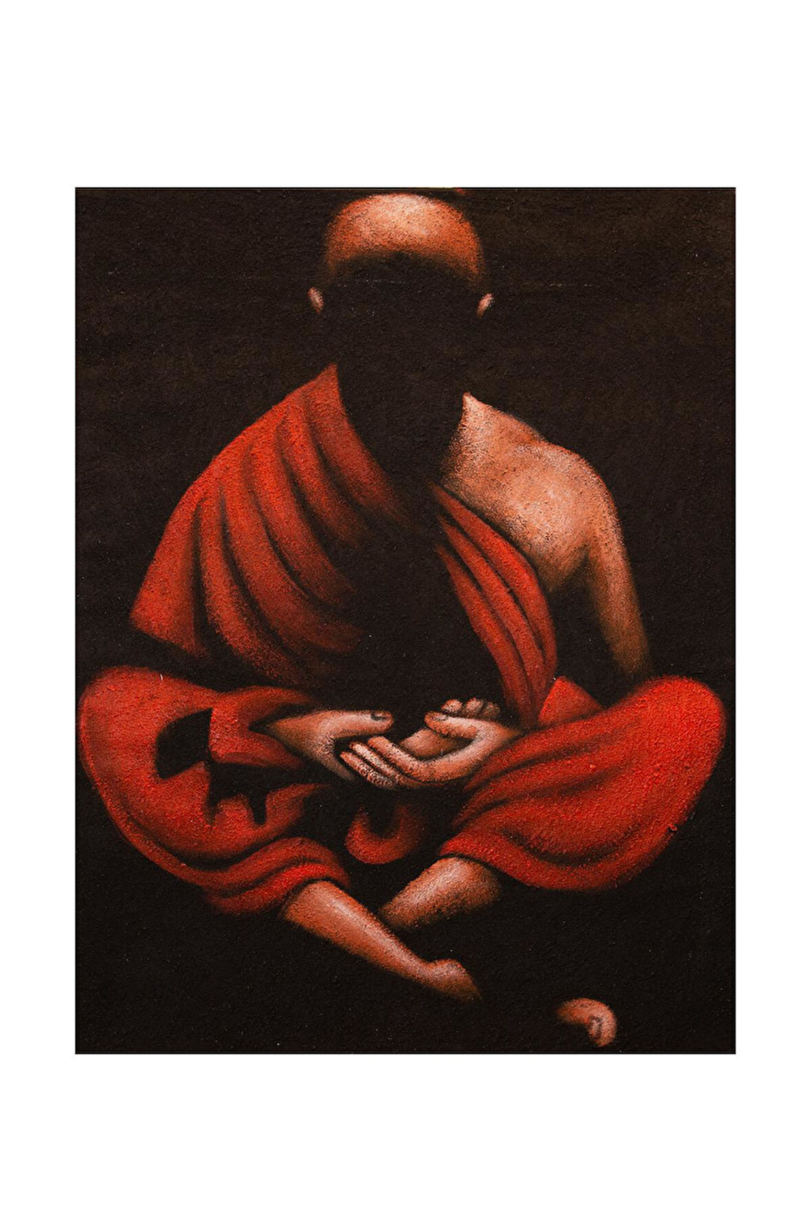 Meditasyon Halindeki Buda Kırmızı ve Altın Tonlarda Tuval Tablo