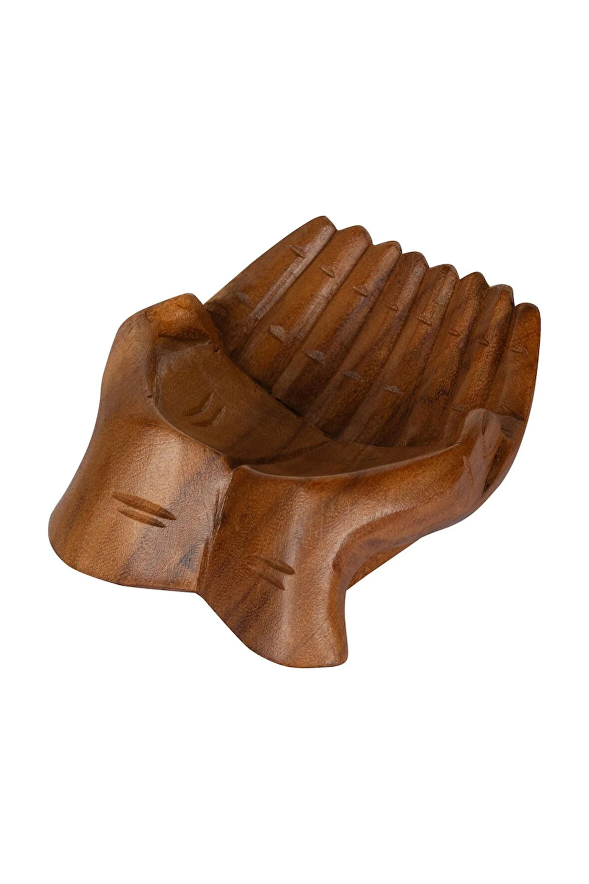 Ahşap Peçetelik El Şeklinde Tik Ağacı, El Yapımı, Tek Parça