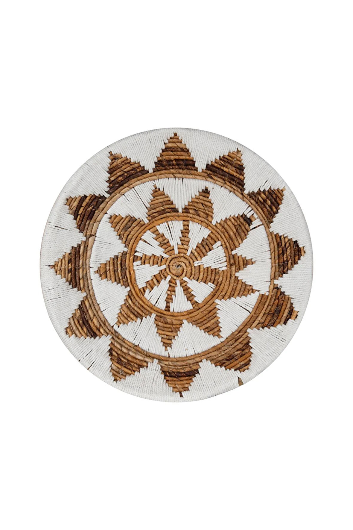 Bohem Hasır Yuvarlak Duvar Dekoru Bambu ve Makrome İle Yapılan Duvar Süsü 50 cm x 50 cm