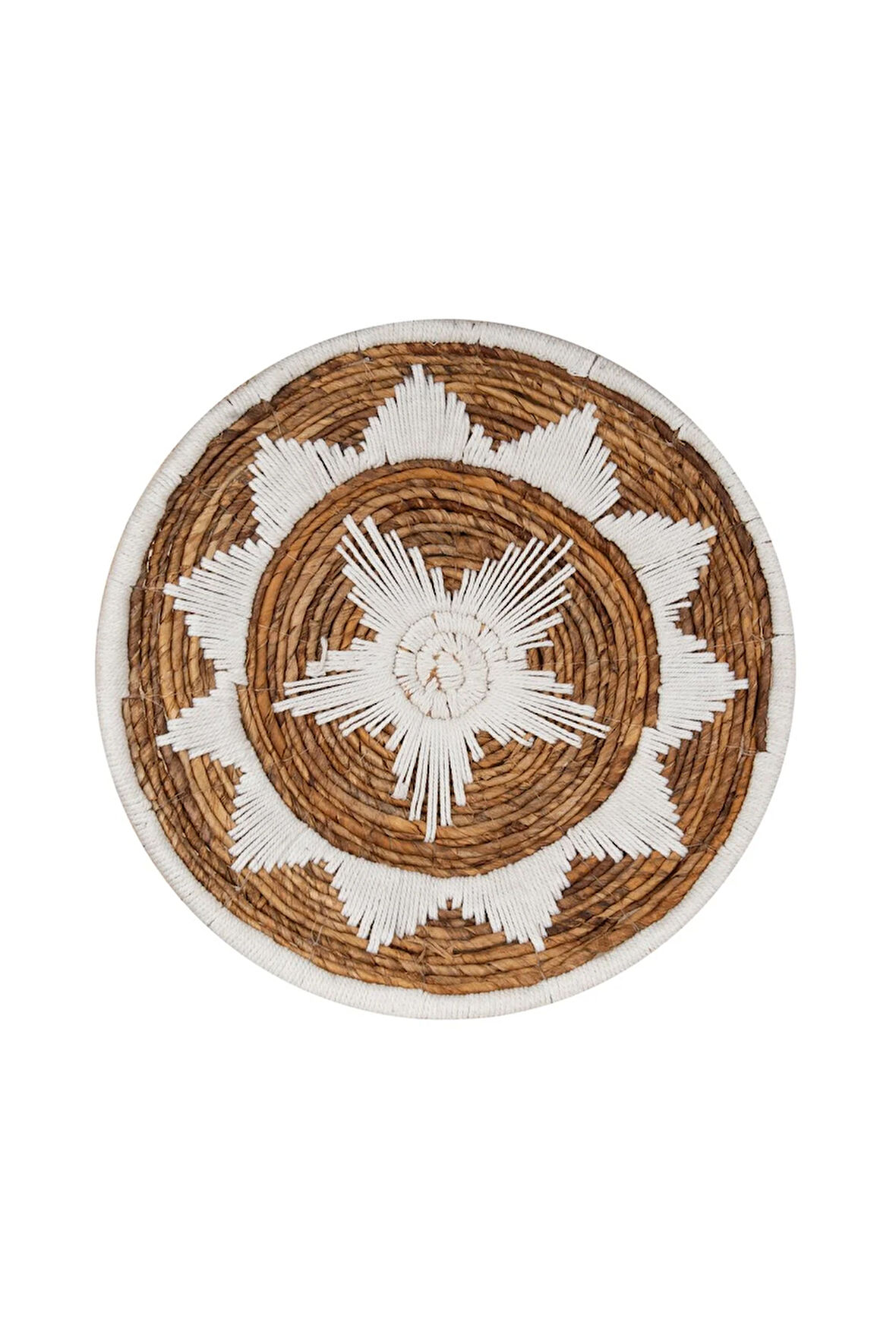Bohem Hasır Yuvarlak Duvar Dekoru Bambu ve Makrome İle Yapılan Duvar Süsü 50 cm x 50 cm