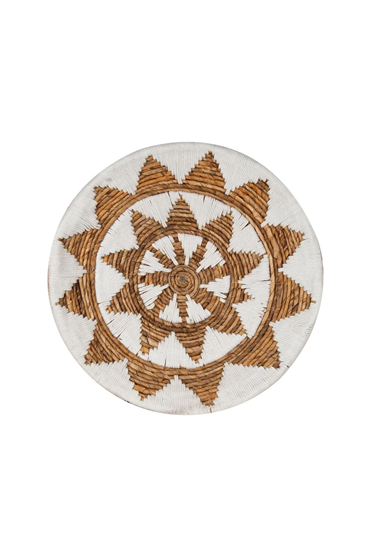 Bohem Hasır Yuvarlak Duvar Dekoru Bambu ve Makrome İle Yapılan Duvar Süsü 50 cm x 50 cm