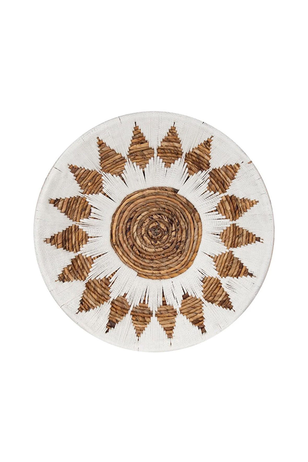 Bohem Hasır Yuvarlak Duvar Dekoru Bambu ve Makrome İle Yapılan Duvar Süsü 50 cm x 50 cm