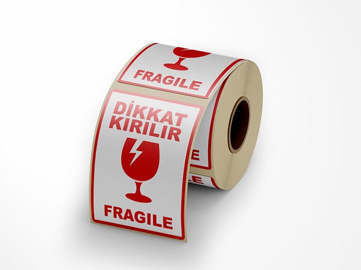 Dikkat Kırılır - Fragile Yapışkanlı Etiket 10 cm x 15 cm - 100 Adet