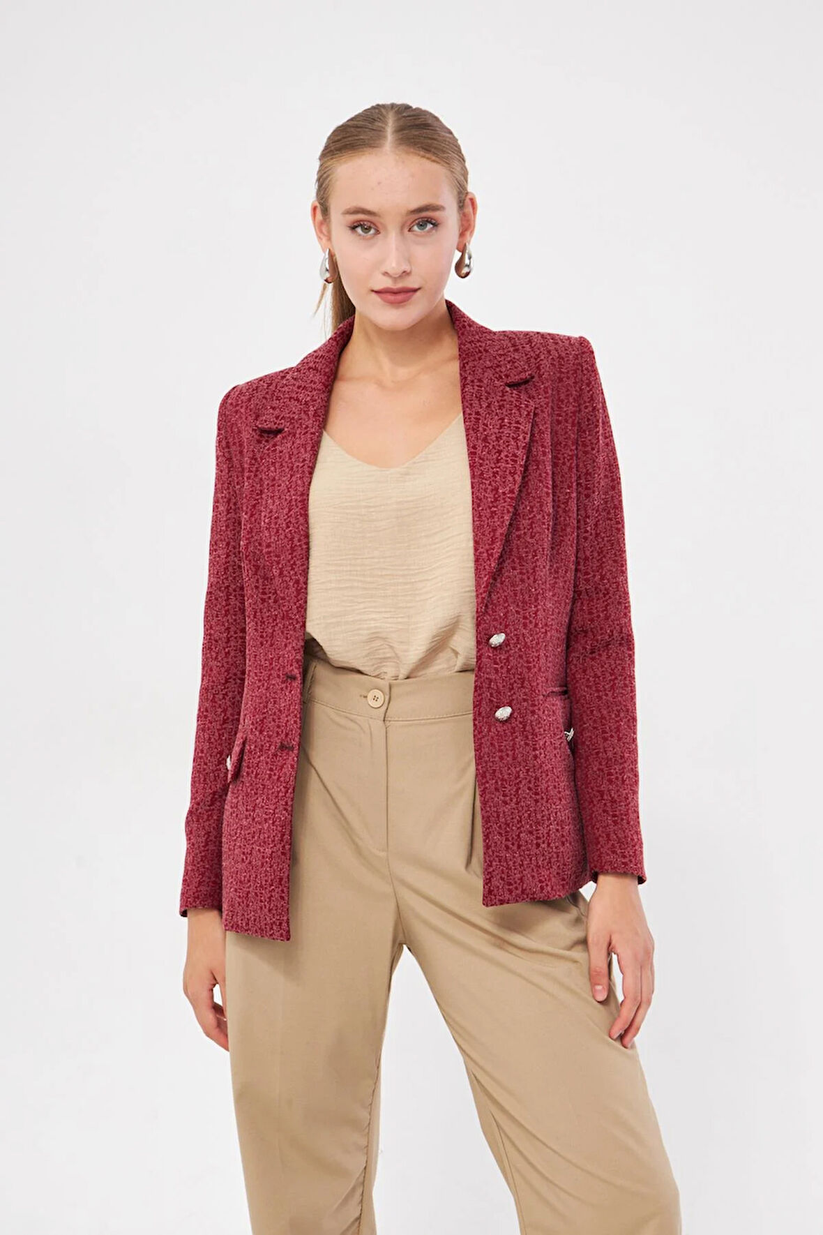 Düğme Detay Kartaneli Kısa Ceket