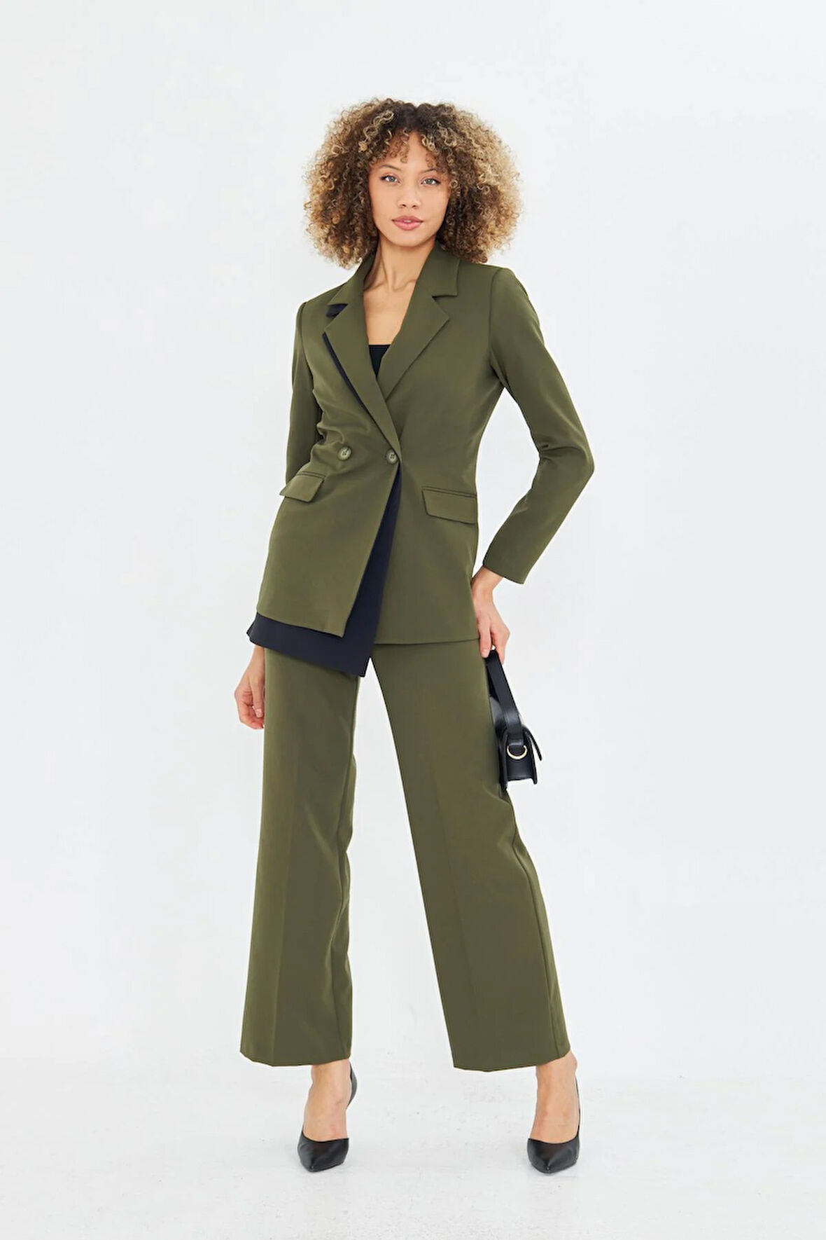 Çift Yaka Kruvze Ceketli Takım Haki